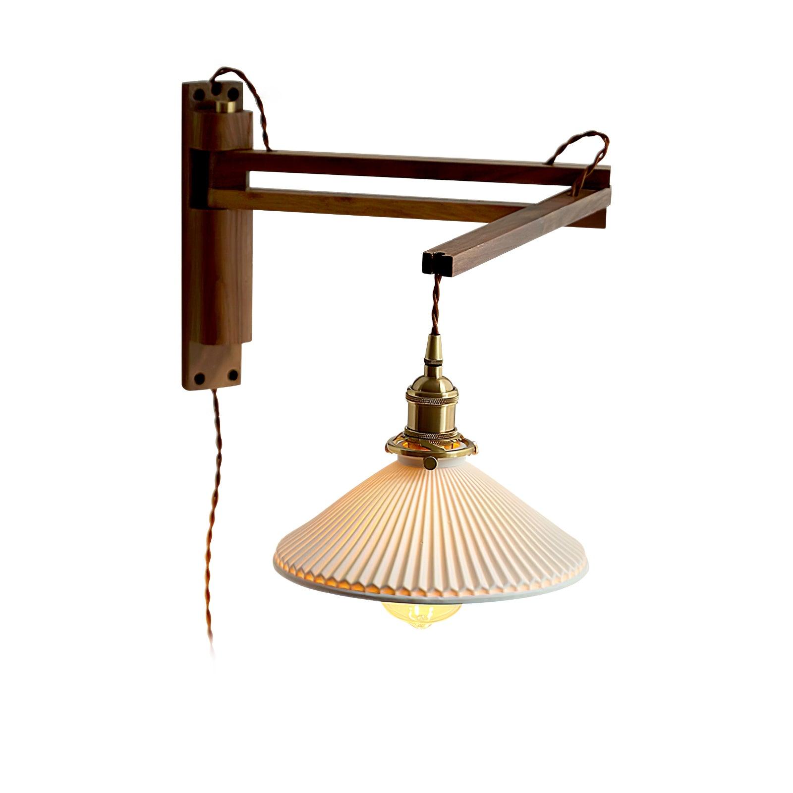 Orphaarae Nordic Art Swing Arm Walnut Ceramic Wall Lamp