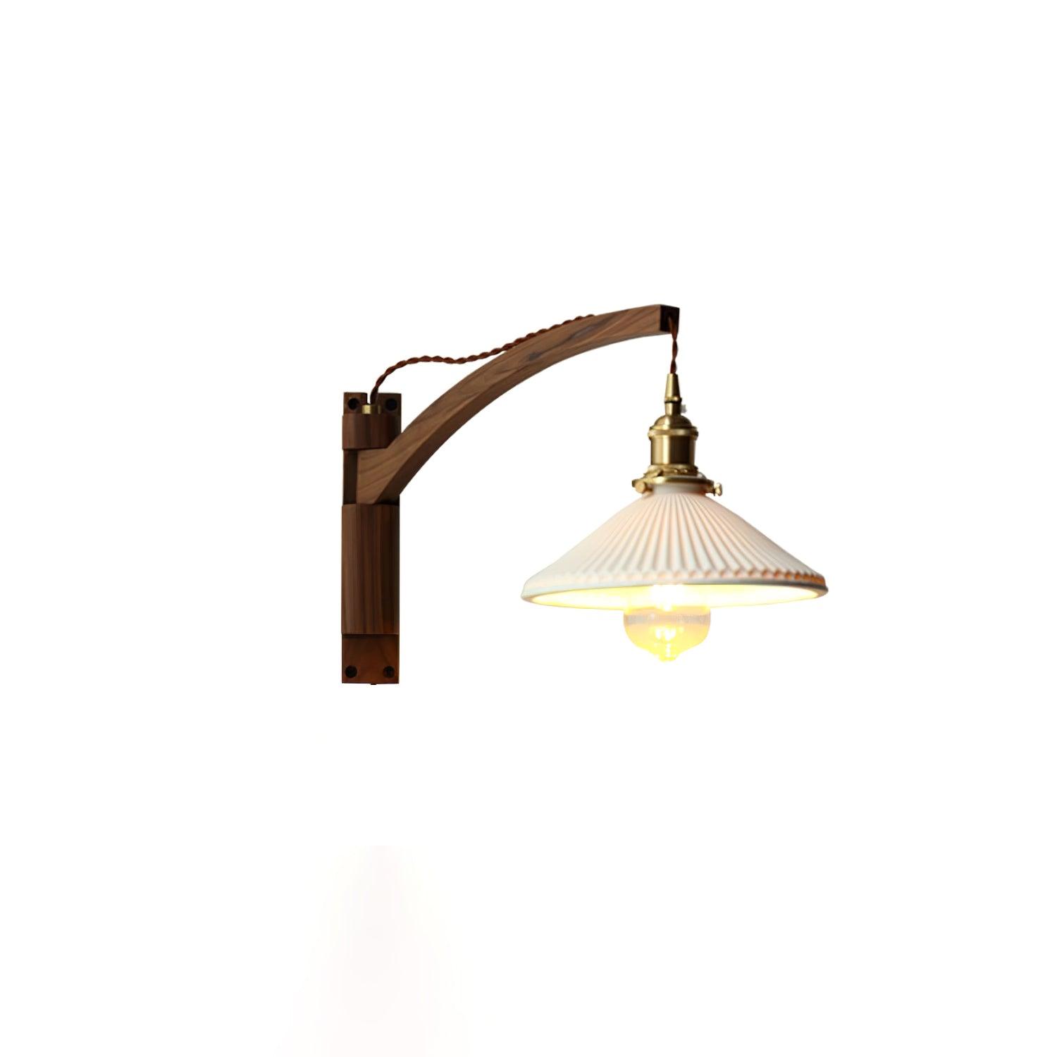 Illaee Nordic Art Swing Arm Walnut Ceramic Wall Light