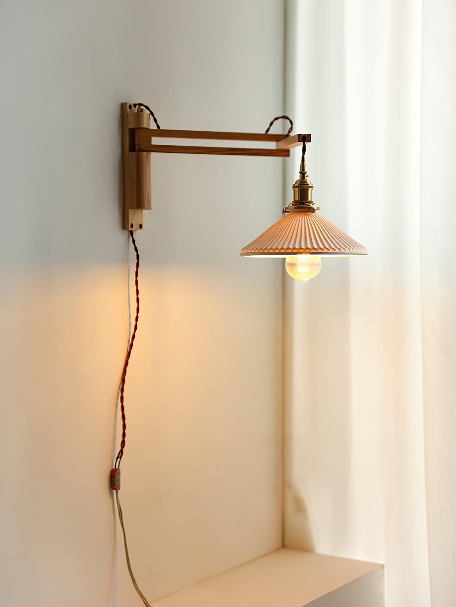 Illaee Nordic Art Swing Arm Walnut Ceramic Wall Light