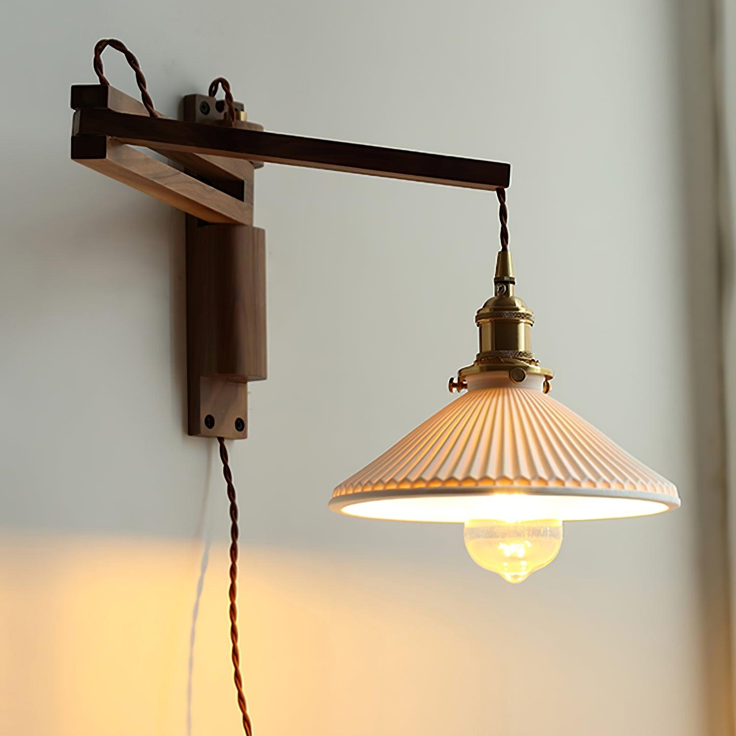 Orphaarae Nordic Art Swing Arm Walnut Ceramic Wall Lamp