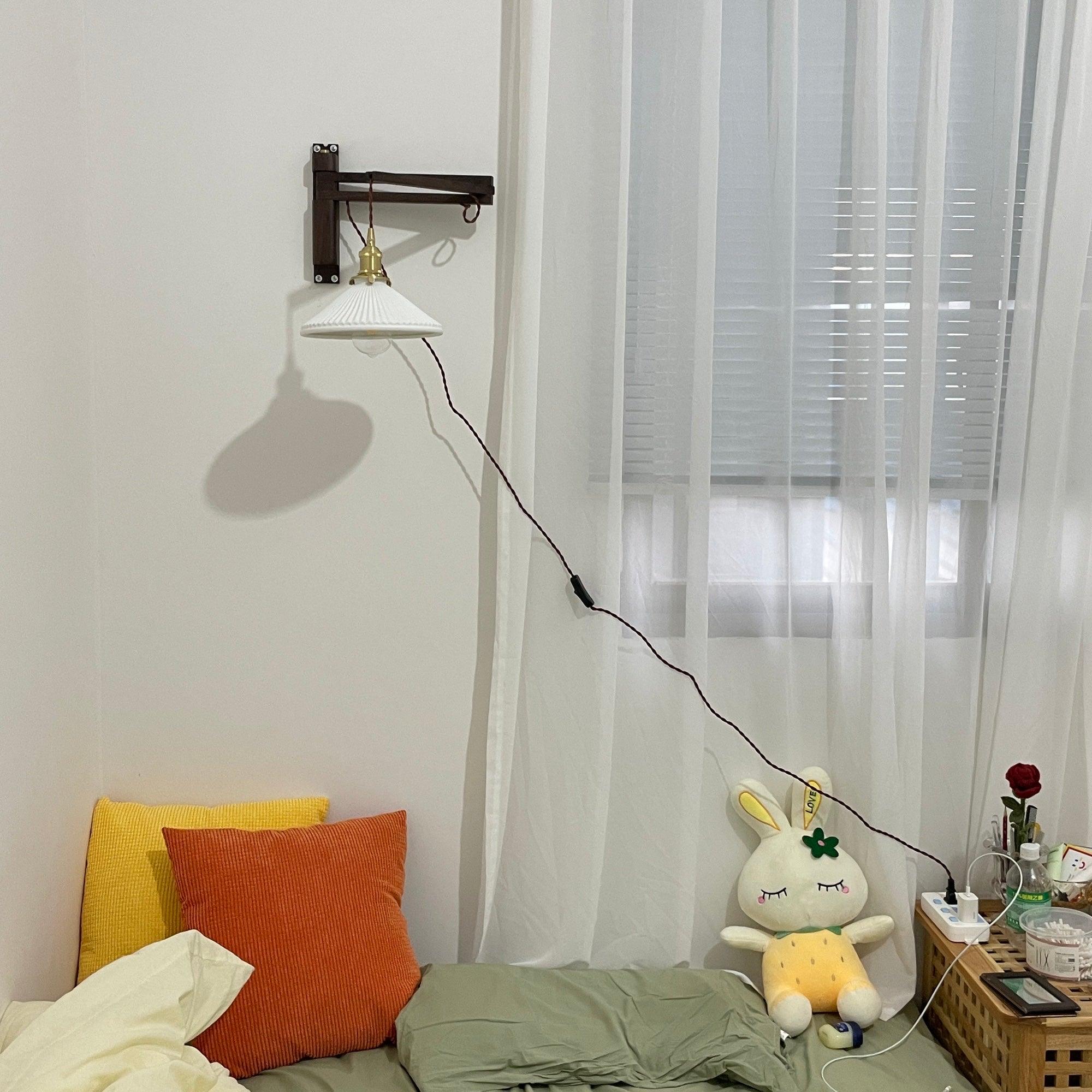 Lyphaia Nordic Art Telescopic Walnut Ceramic Wooden Wall Lamp
