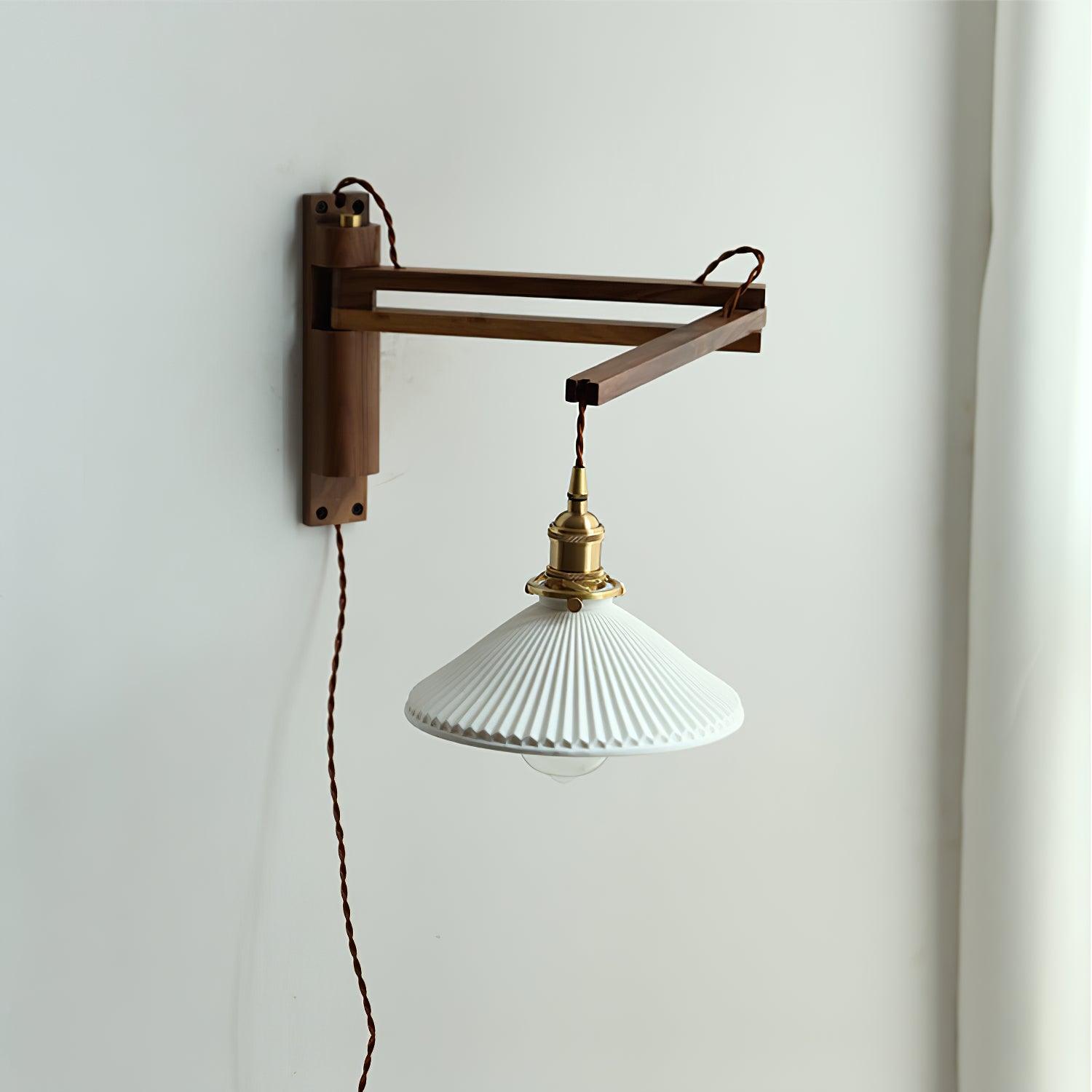 Lyphaia Nordic Art Telescopic Walnut Ceramic Wooden Wall Lamp
