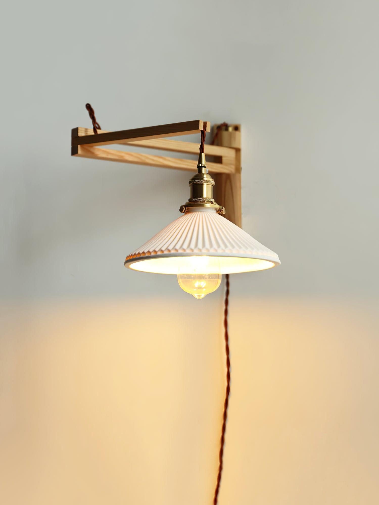 Lyphaia Nordic Art Telescopic Walnut Ceramic Wooden Wall Lamp