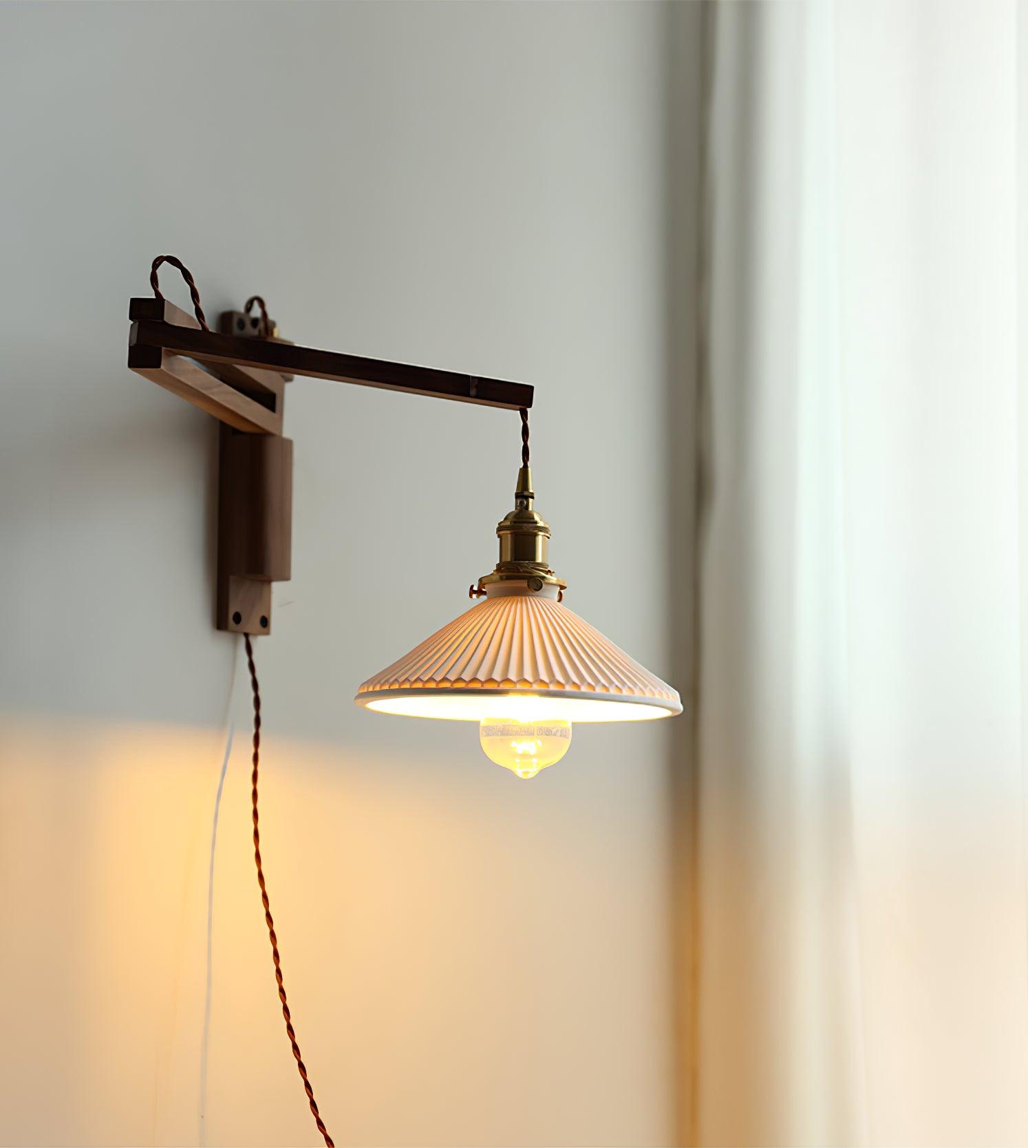 Lyphaia Nordic Art Telescopic Walnut Ceramic Wooden Wall Lamp