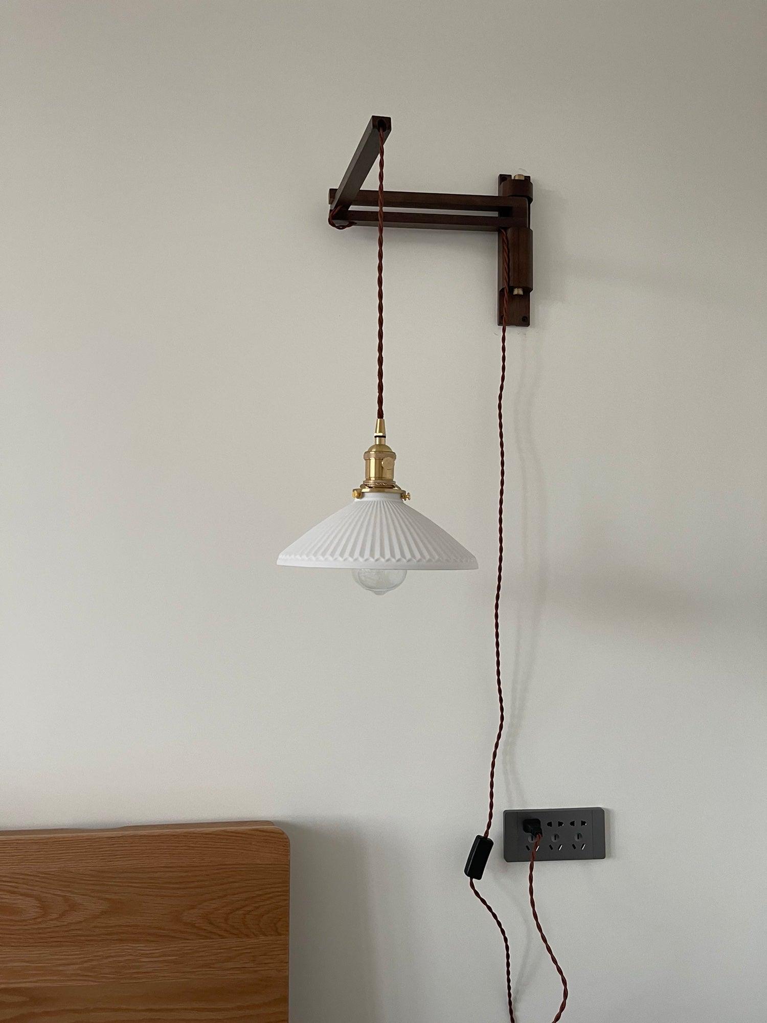 Lyphaia Nordic Art Telescopic Walnut Ceramic Wooden Wall Lamp