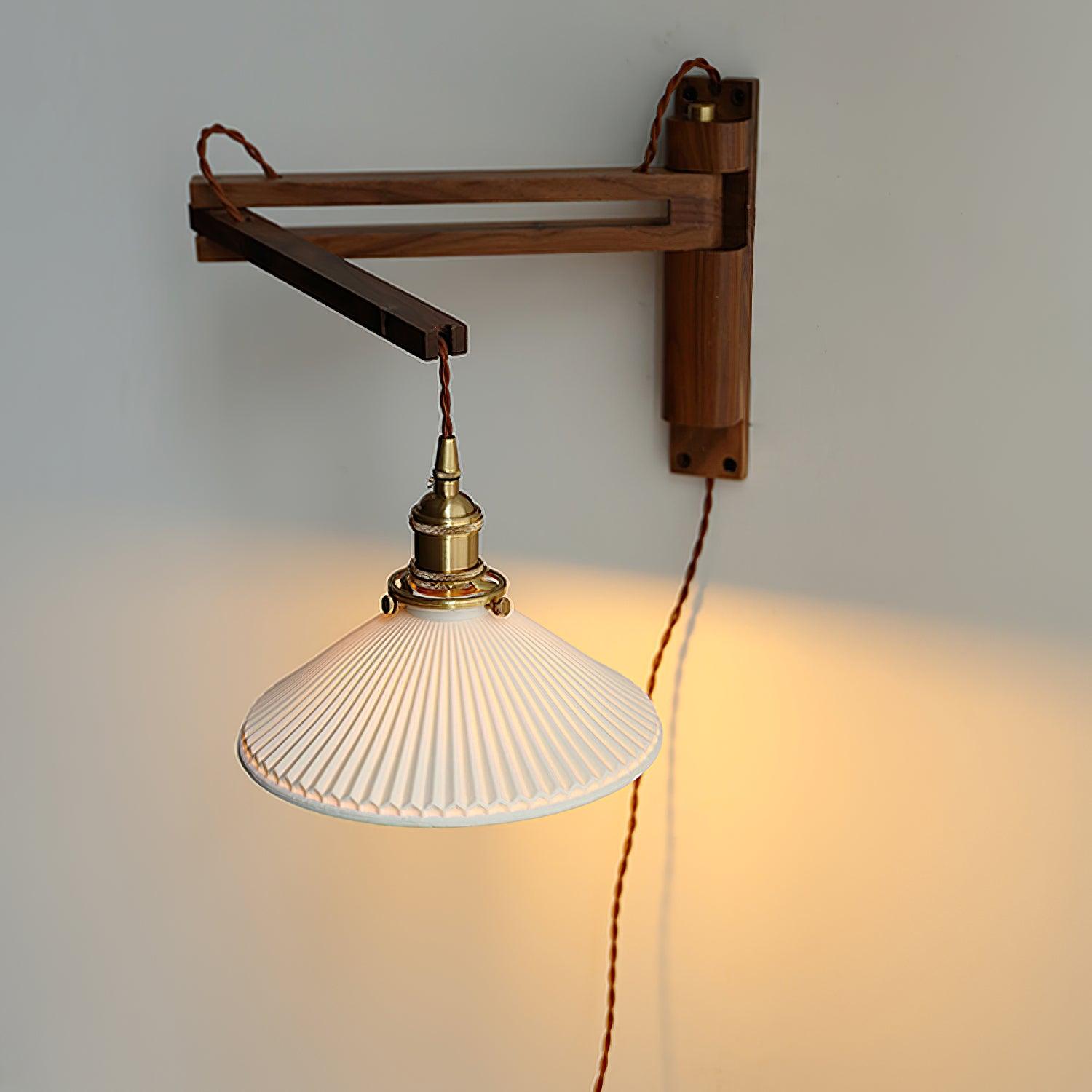 Lyphaia Nordic Art Telescopic Walnut Ceramic Wooden Wall Lamp