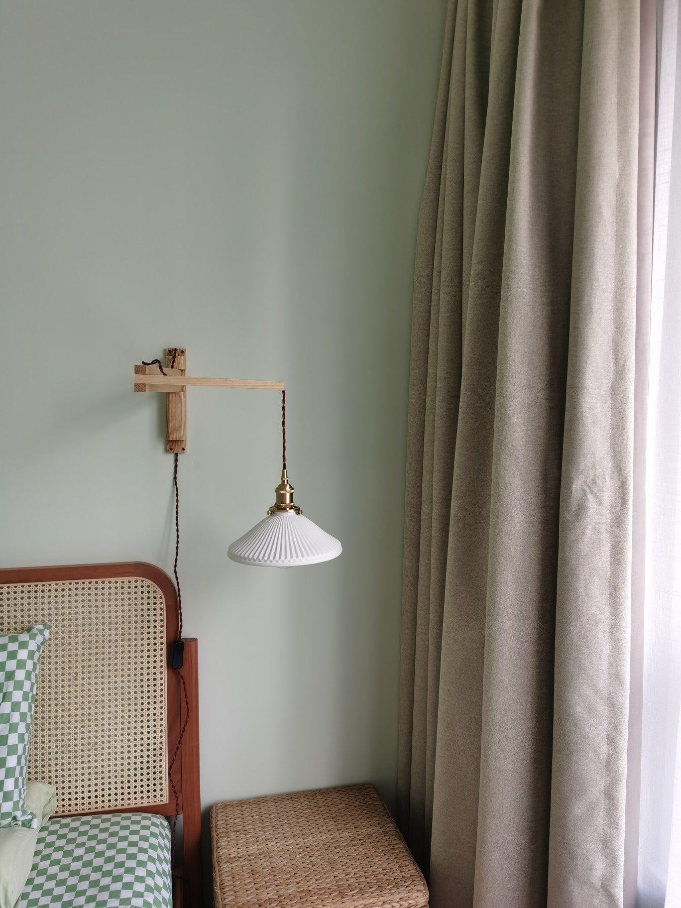 Lyphaia Nordic Art Telescopic Walnut Ceramic Wooden Wall Lamp