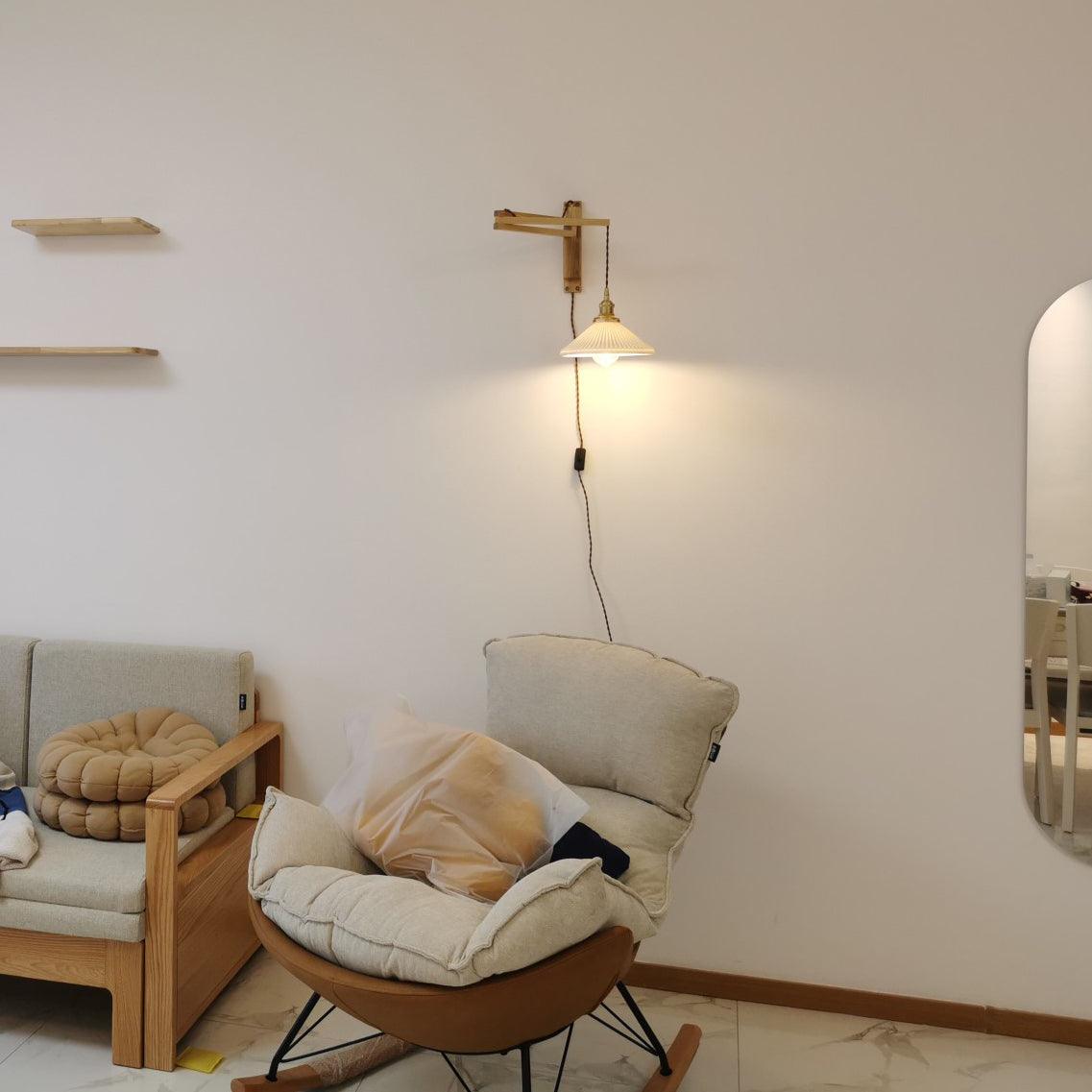 Lyphaia Nordic Art Telescopic Walnut Ceramic Wooden Wall Lamp