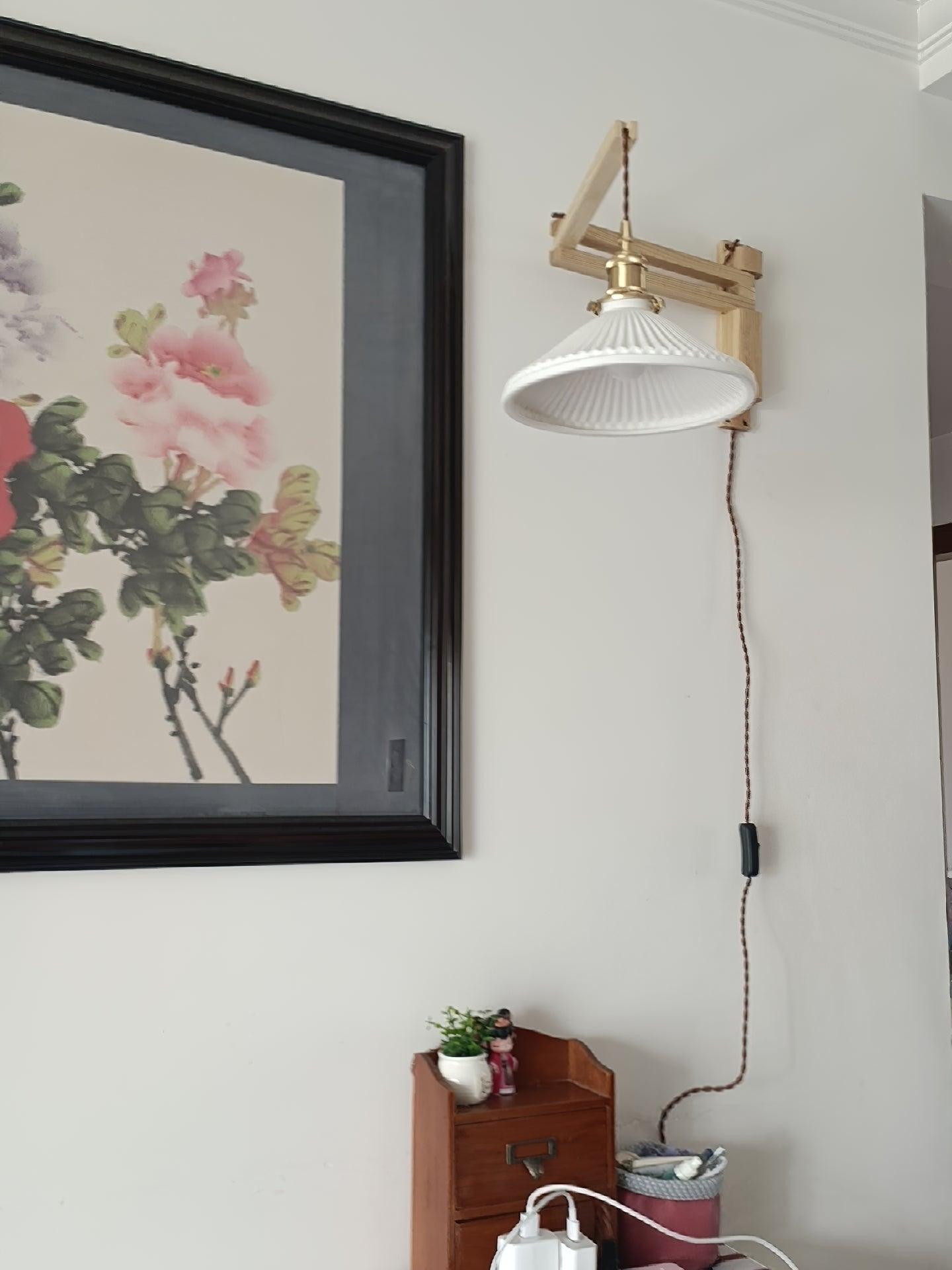 Lyphaia Nordic Art Telescopic Walnut Ceramic Wooden Wall Lamp