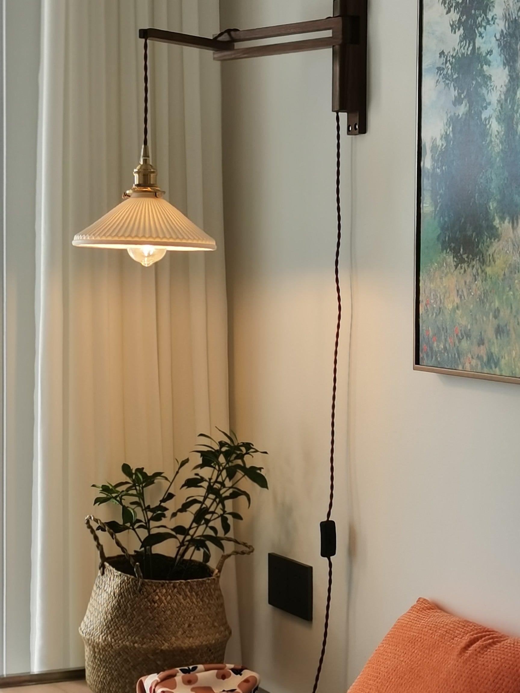 Lyphaia Nordic Art Telescopic Walnut Ceramic Wooden Wall Lamp
