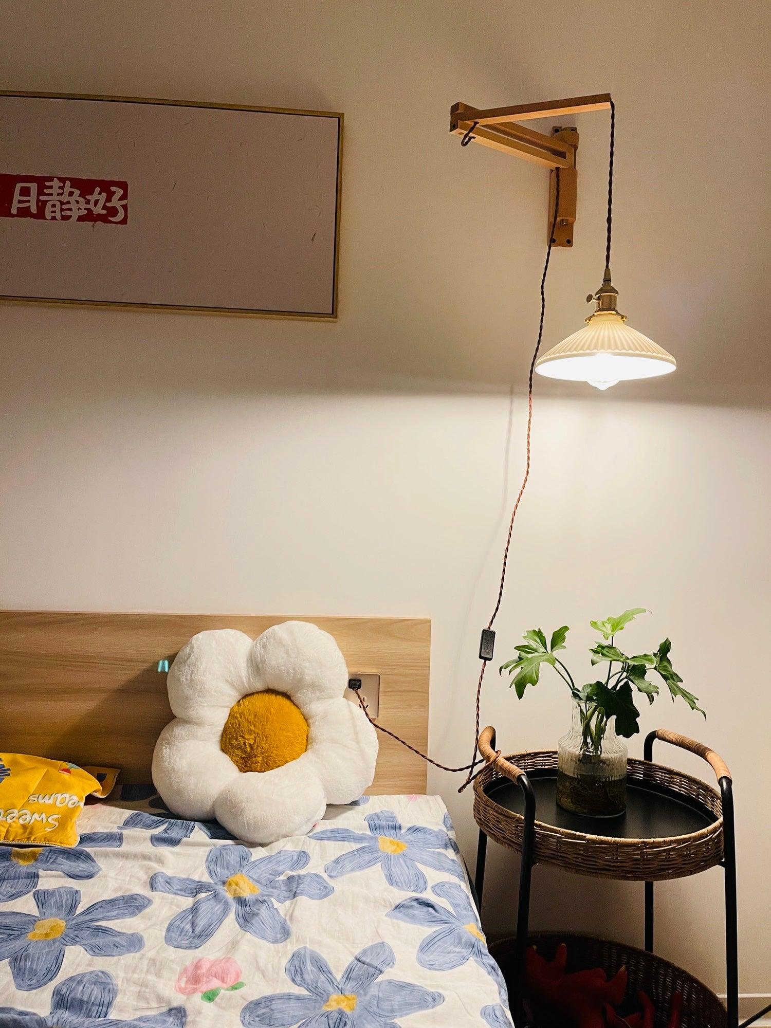 Lyphaia Nordic Art Telescopic Walnut Ceramic Wooden Wall Lamp