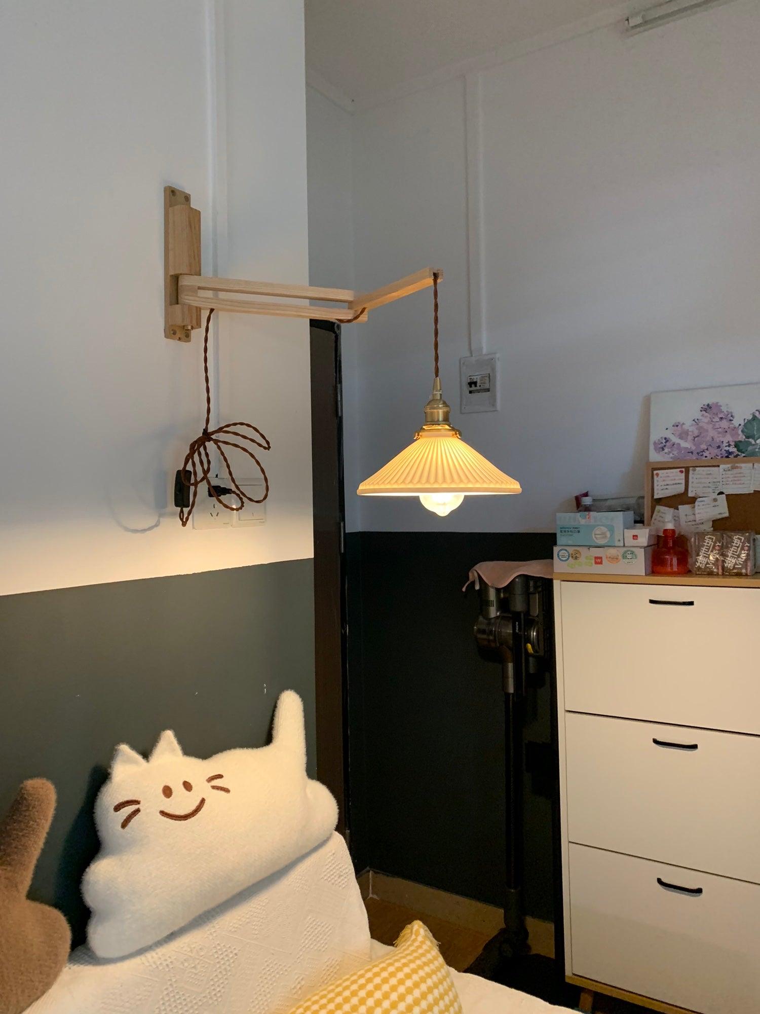 Lyphaia Nordic Art Telescopic Walnut Ceramic Wooden Wall Lamp