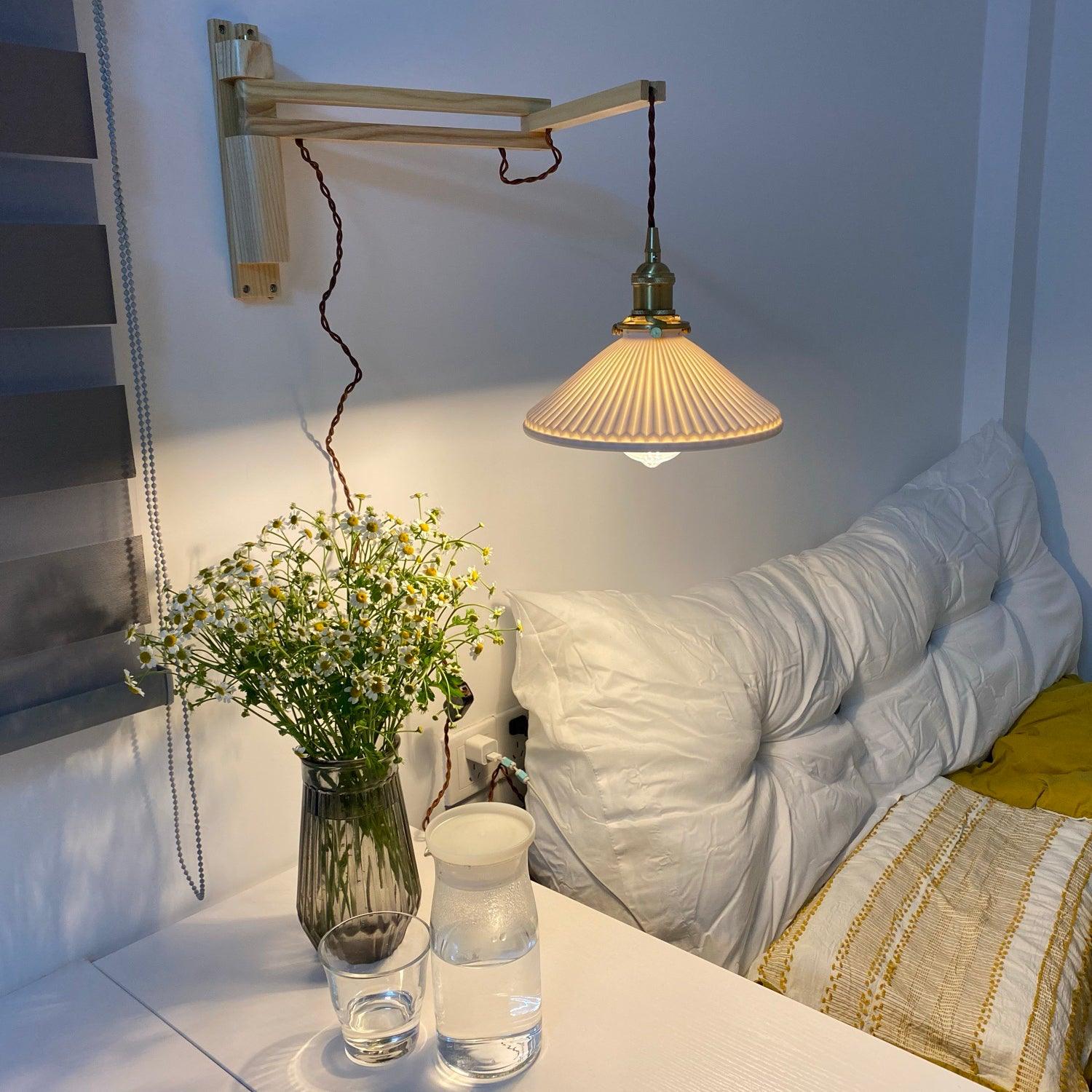 Lyphaia Nordic Art Telescopic Walnut Ceramic Wooden Wall Lamp