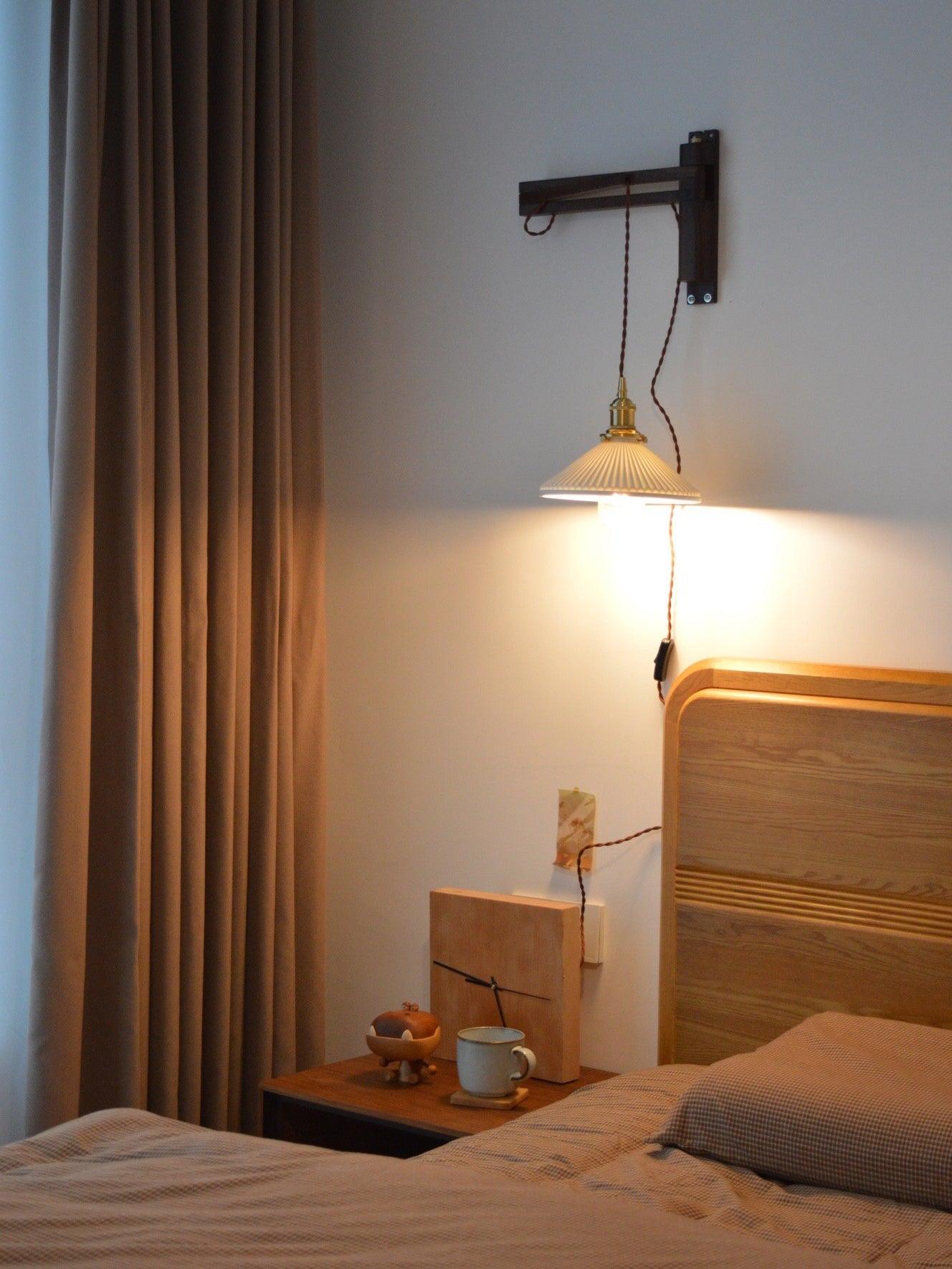 Lyphaia Nordic Art Telescopic Walnut Ceramic Wooden Wall Lamp