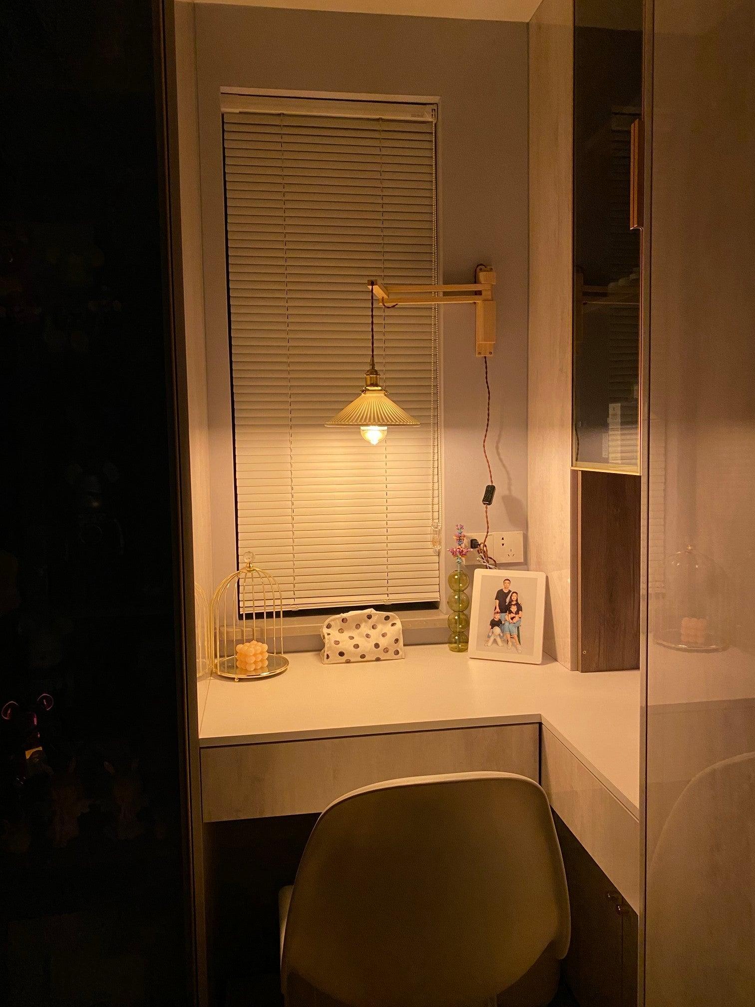 Lyphaia Nordic Art Telescopic Walnut Ceramic Wooden Wall Lamp
