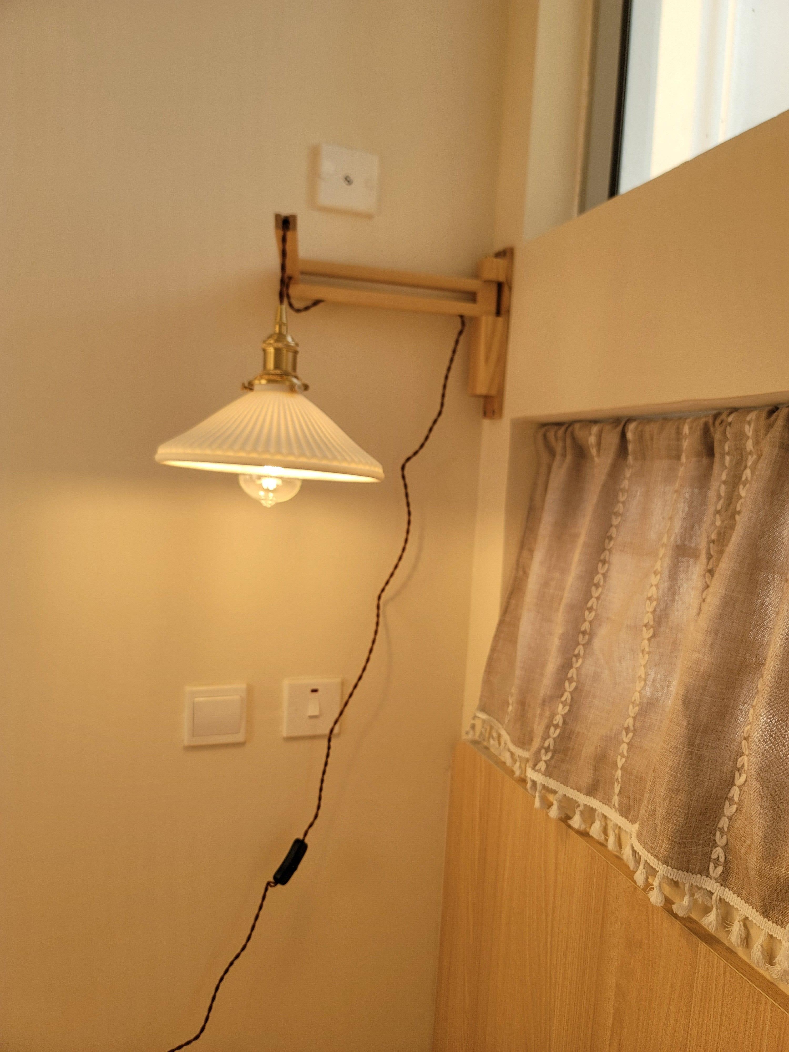 Lyphaia Nordic Art Telescopic Walnut Ceramic Wooden Wall Lamp
