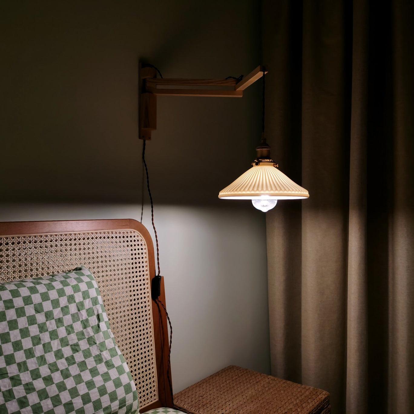 Lyphaia Nordic Art Telescopic Walnut Ceramic Wooden Wall Lamp