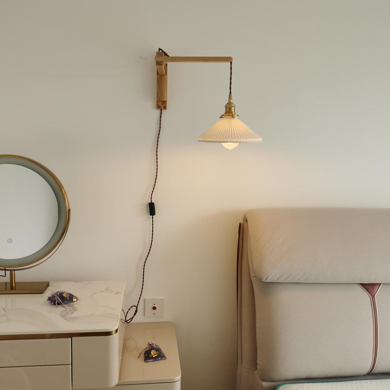 Lyphaia Nordic Art Telescopic Walnut Ceramic Wooden Wall Lamp