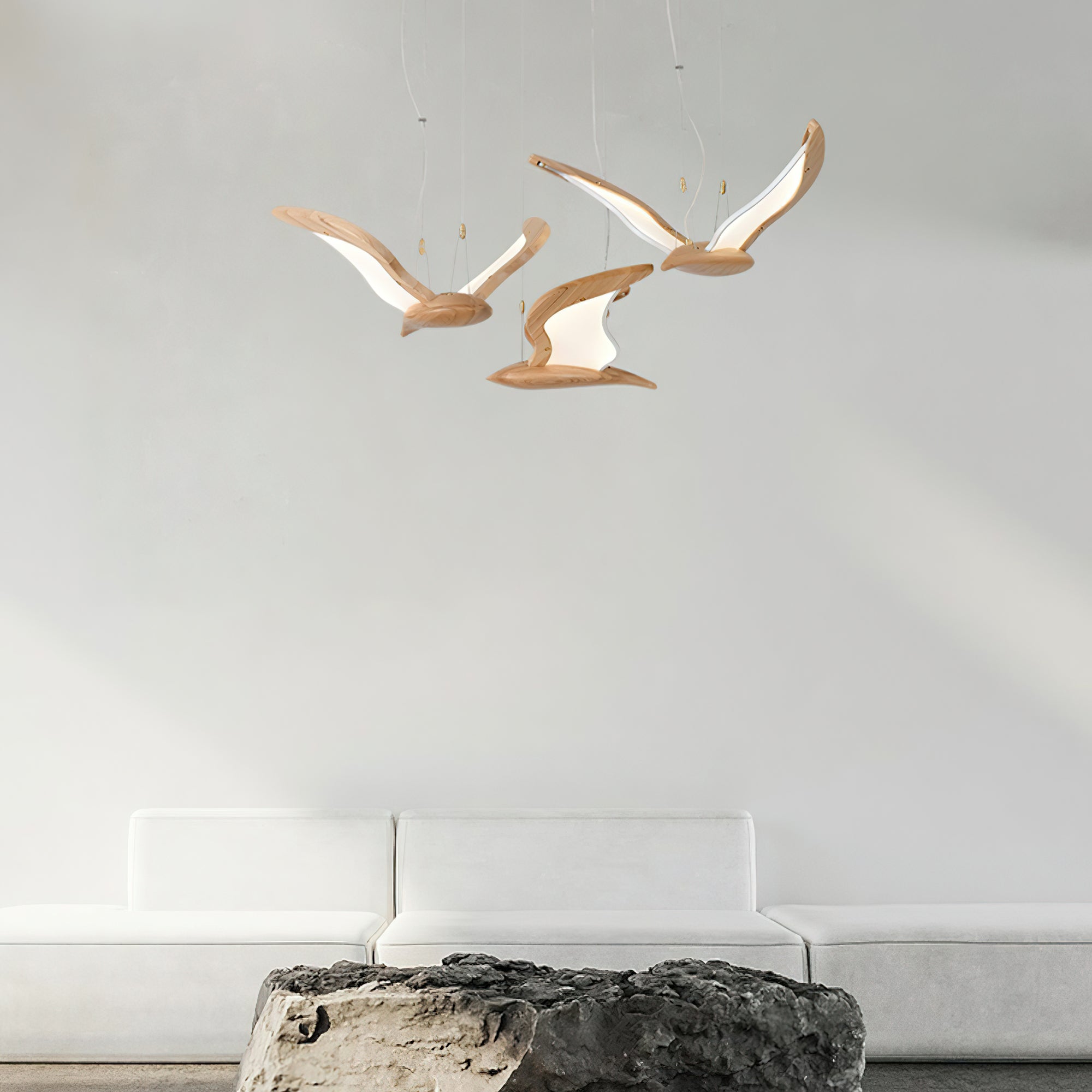 Lustra Lustre Forme d'Oiseau Bois Sculptural