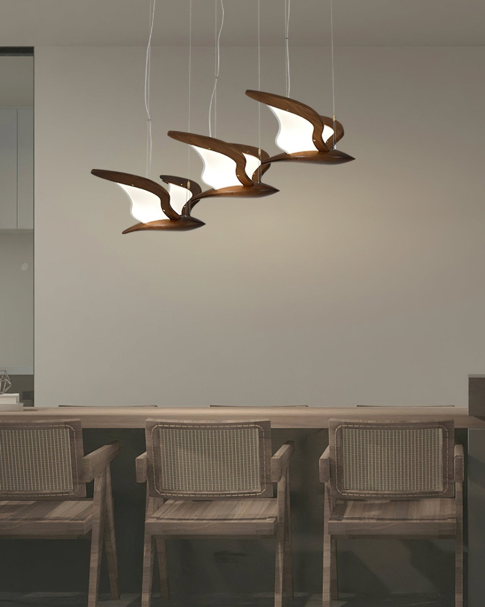 Lustra Lustre Forme d'Oiseau Bois Sculptural