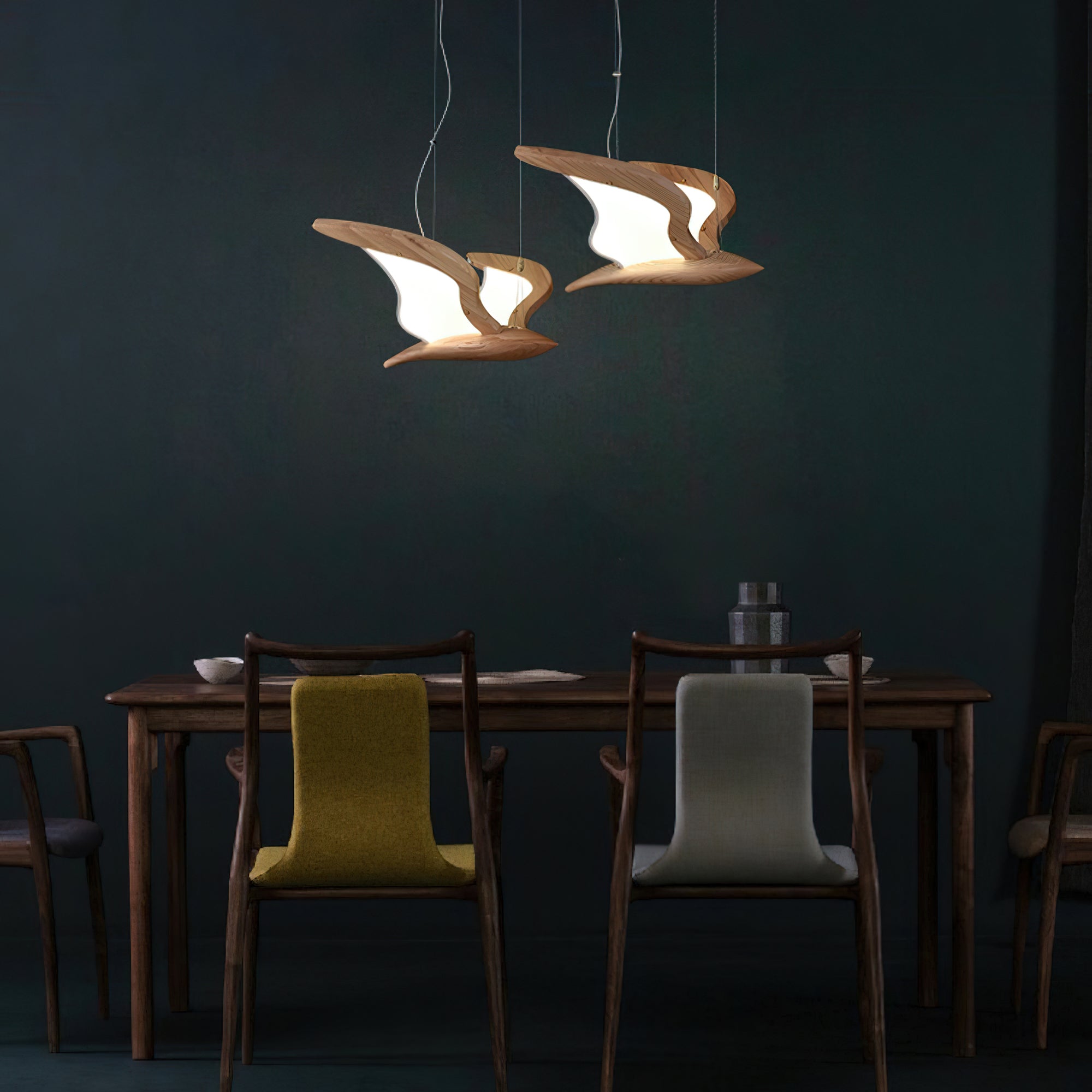 Lustra Lustre Forme d'Oiseau Bois Sculptural