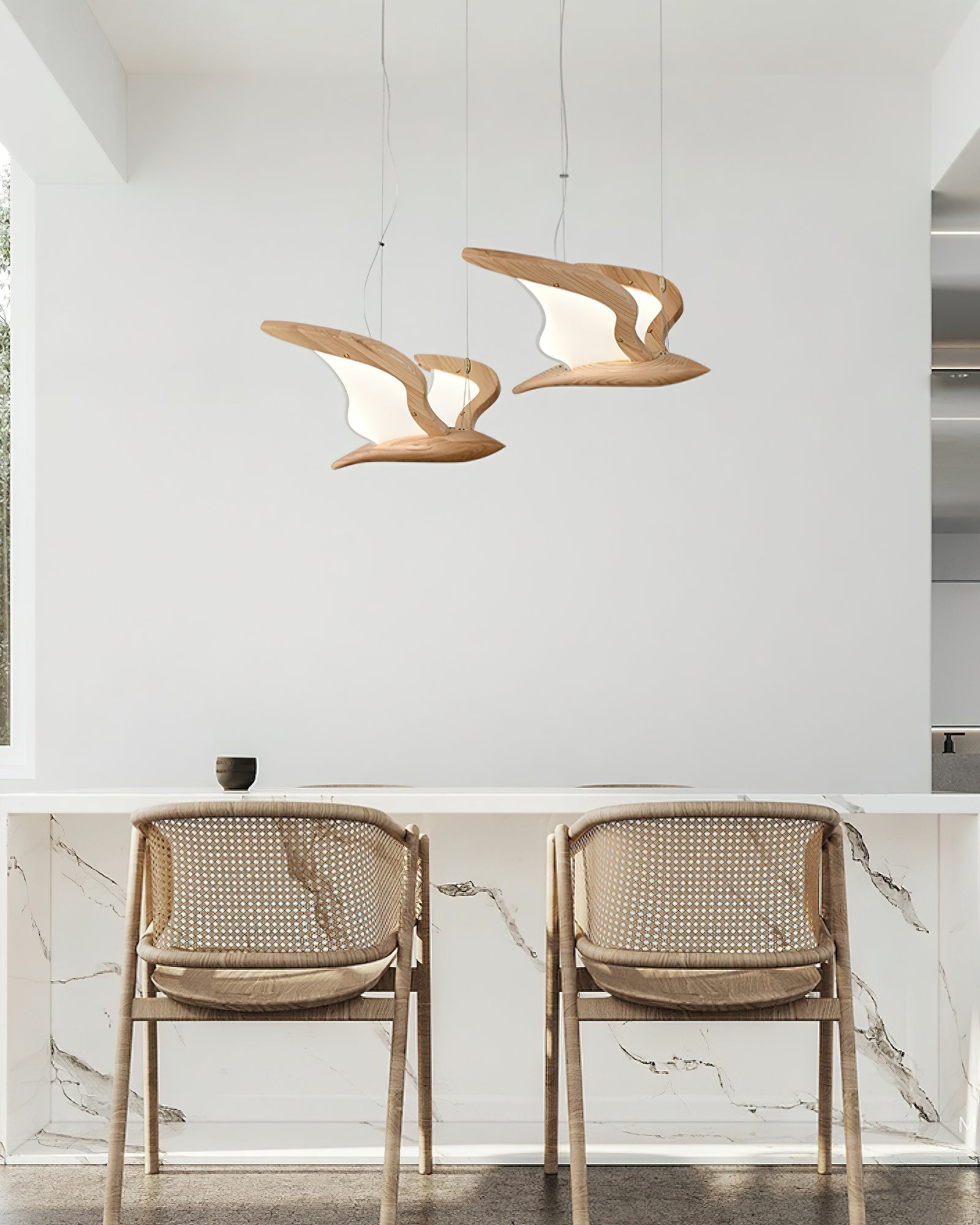 Lustra Lustre Forme d'Oiseau Bois Sculptural