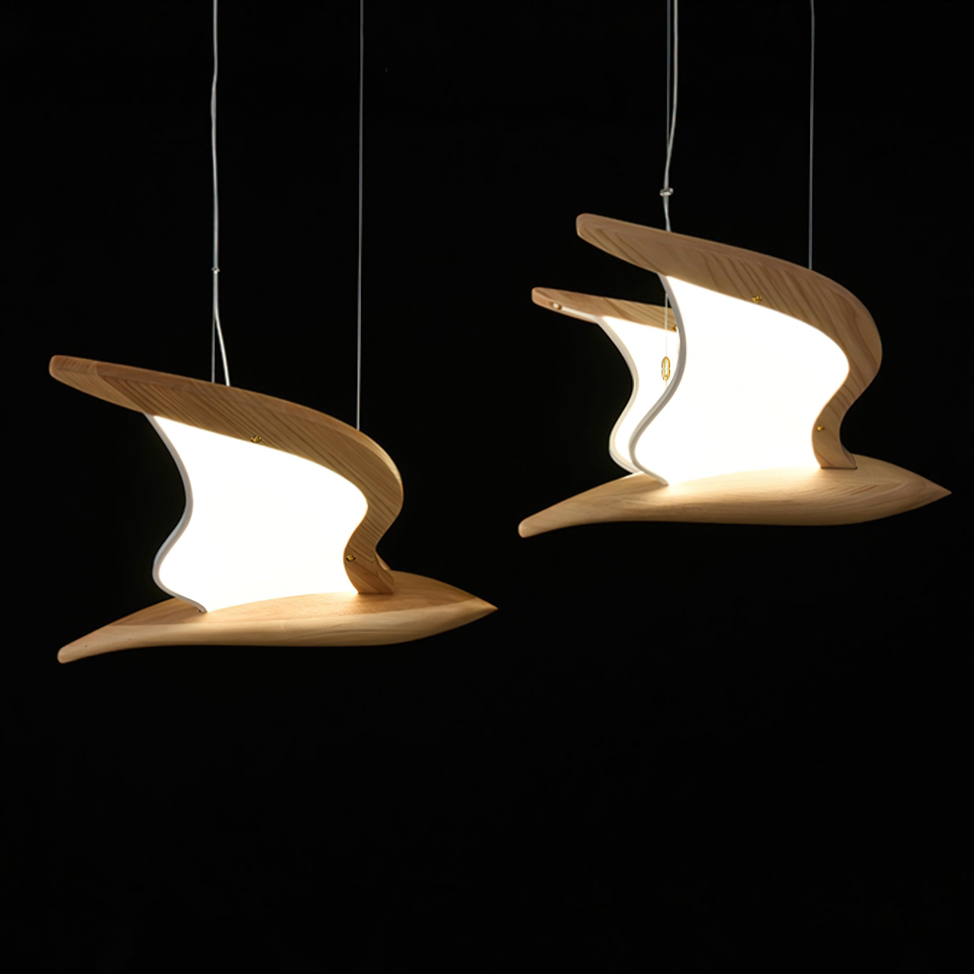 Lustra Lustre Forme d'Oiseau Bois Sculptural