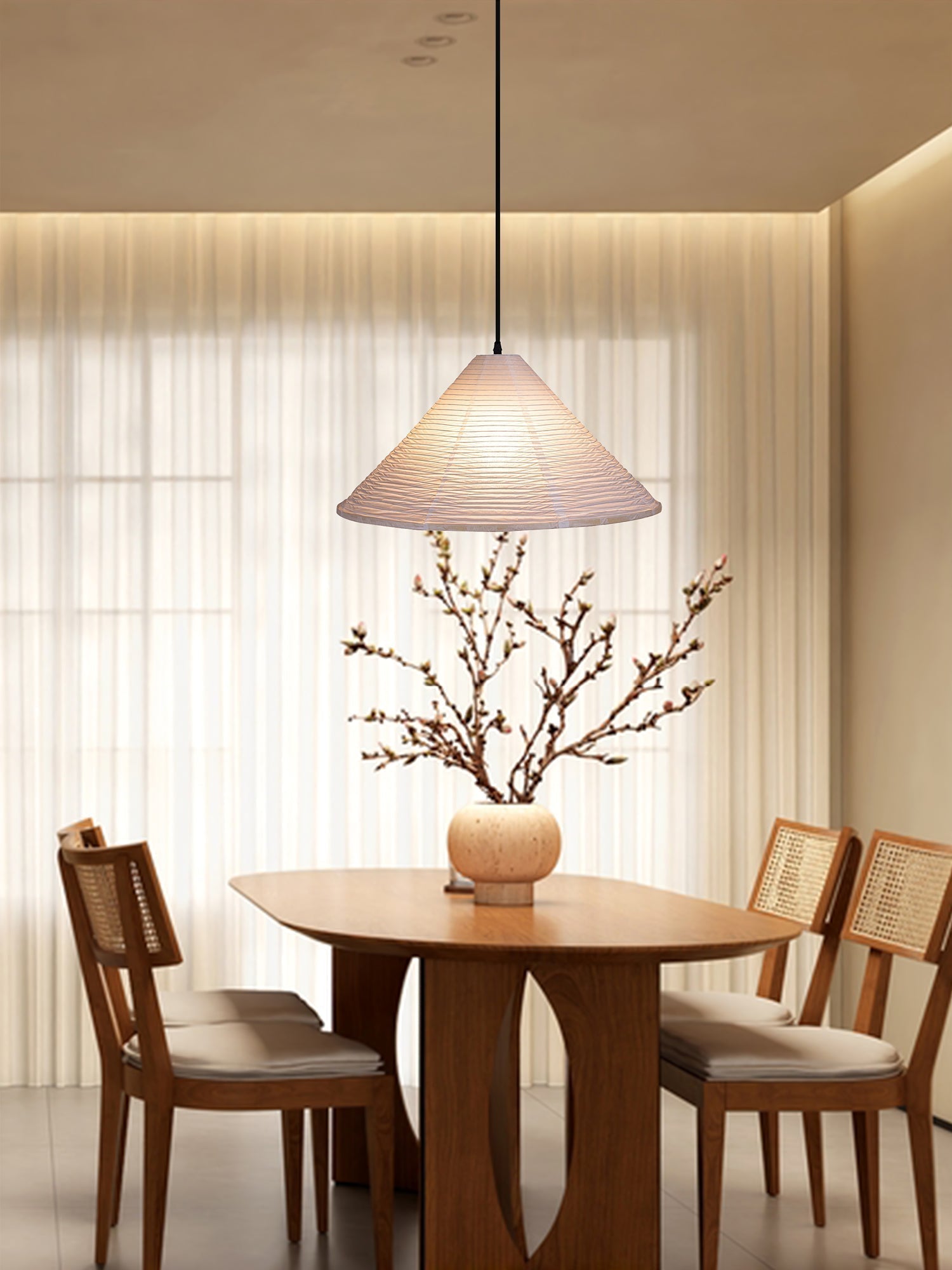Conic Suspension Lampe Pyramidale en Papier