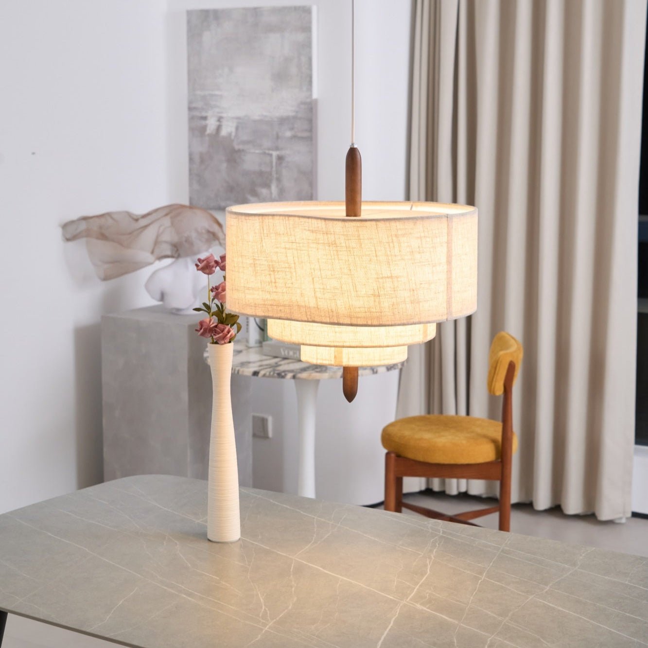 Eldorora Élégance Vague Échelle Bois Tissu Pendentif Lampe