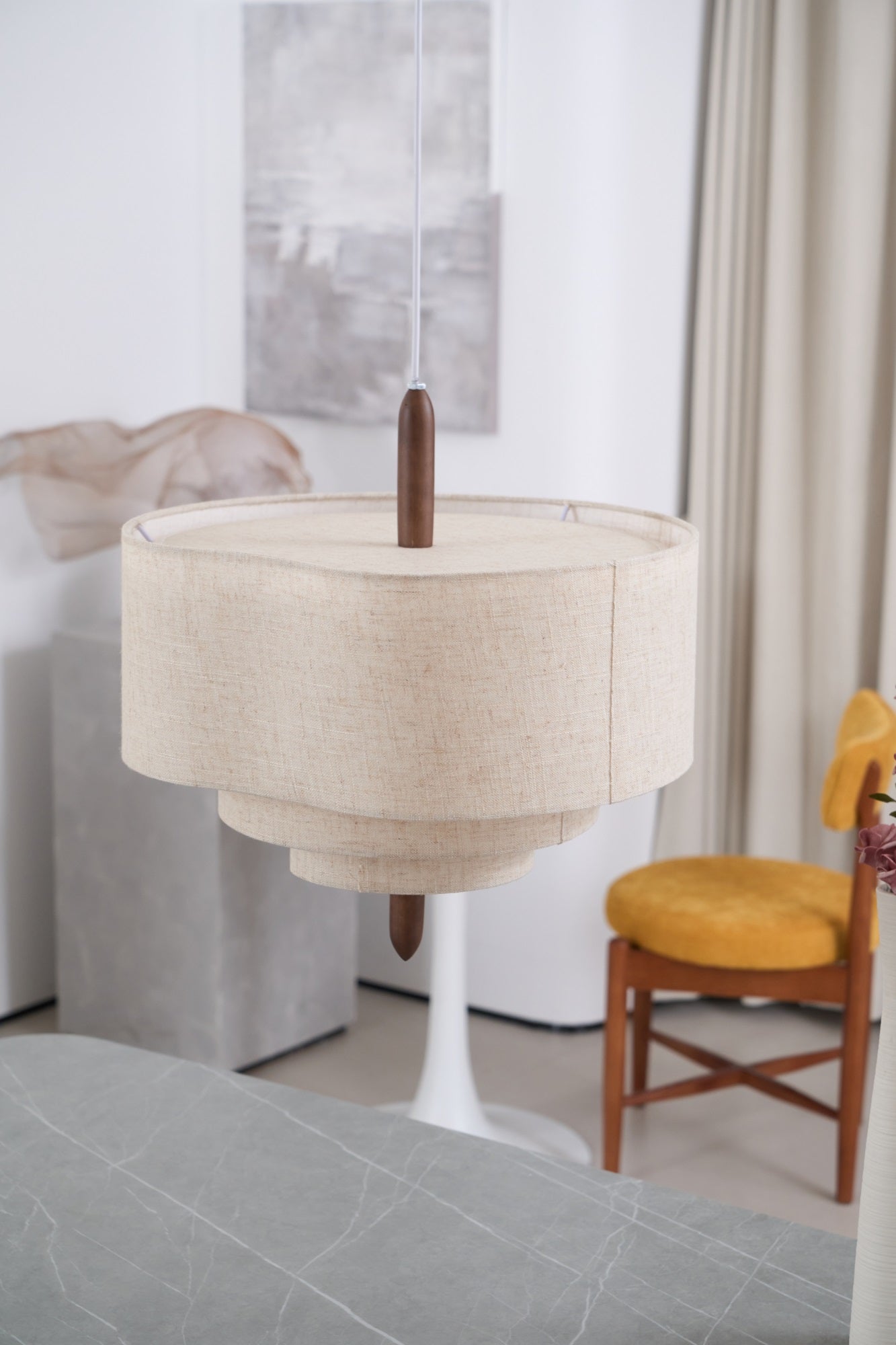 Eldorora Élégance Vague Échelle Bois Tissu Pendentif Lampe