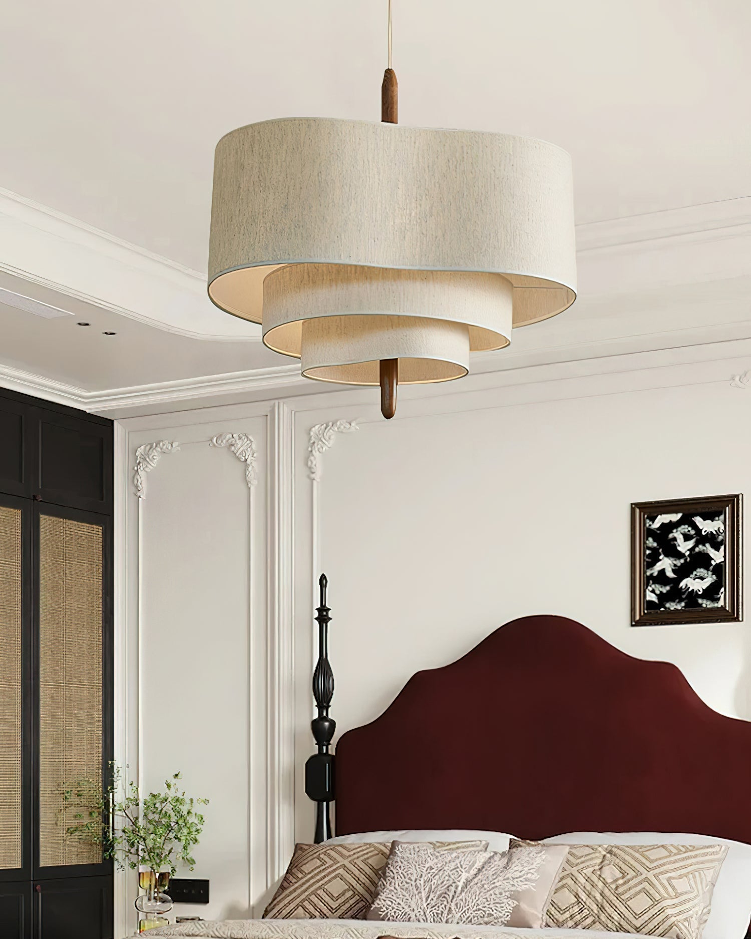 Eldorora Élégance Vague Échelle Bois Tissu Pendentif Lampe