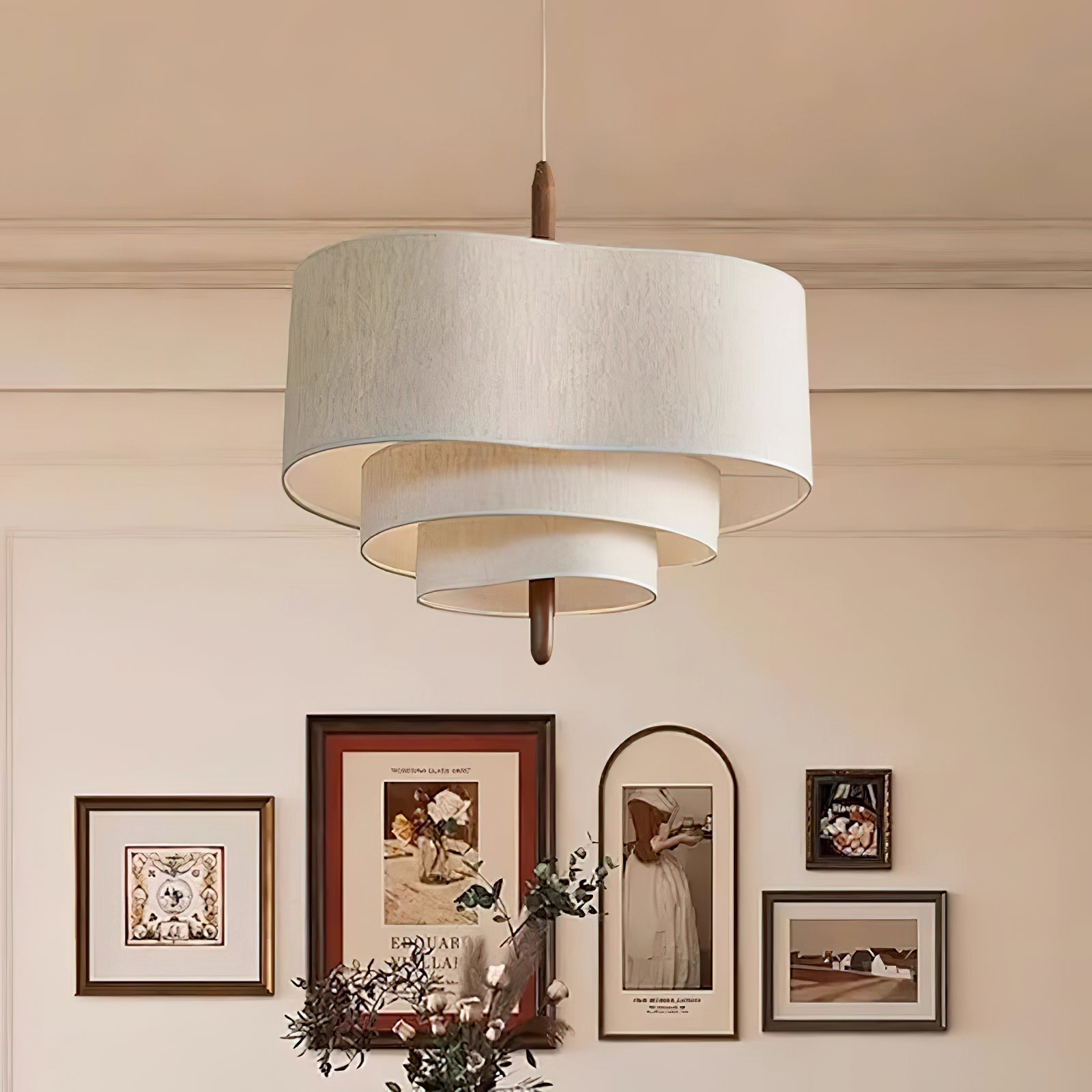 Eldorora Élégance Vague Échelle Bois Tissu Pendentif Lampe