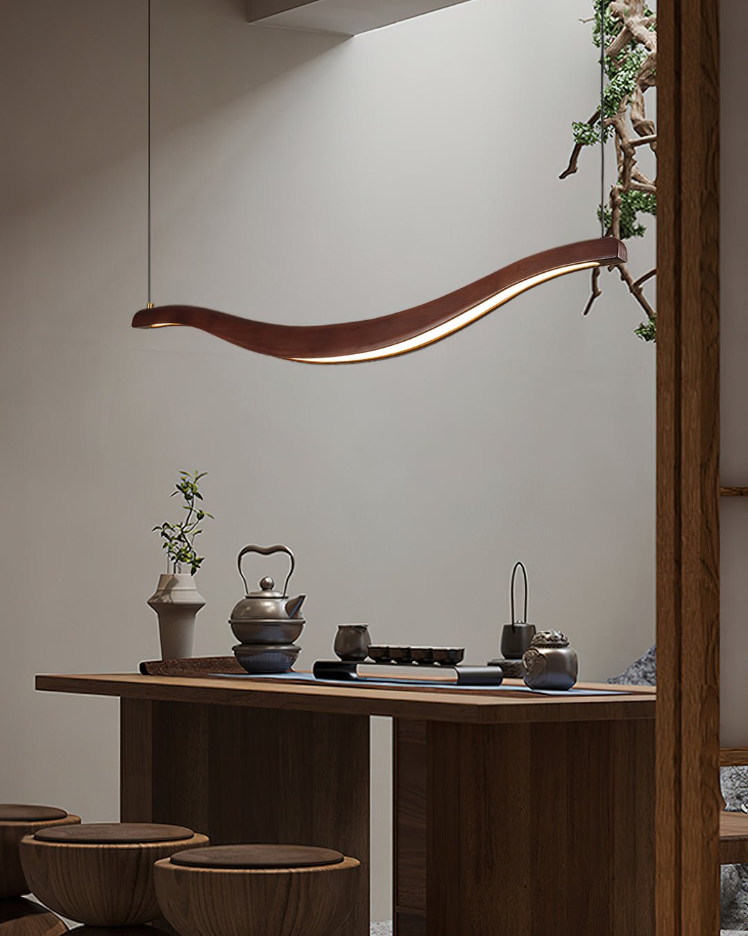 Lustra Lustre Bois Forme Ondulée Élégant