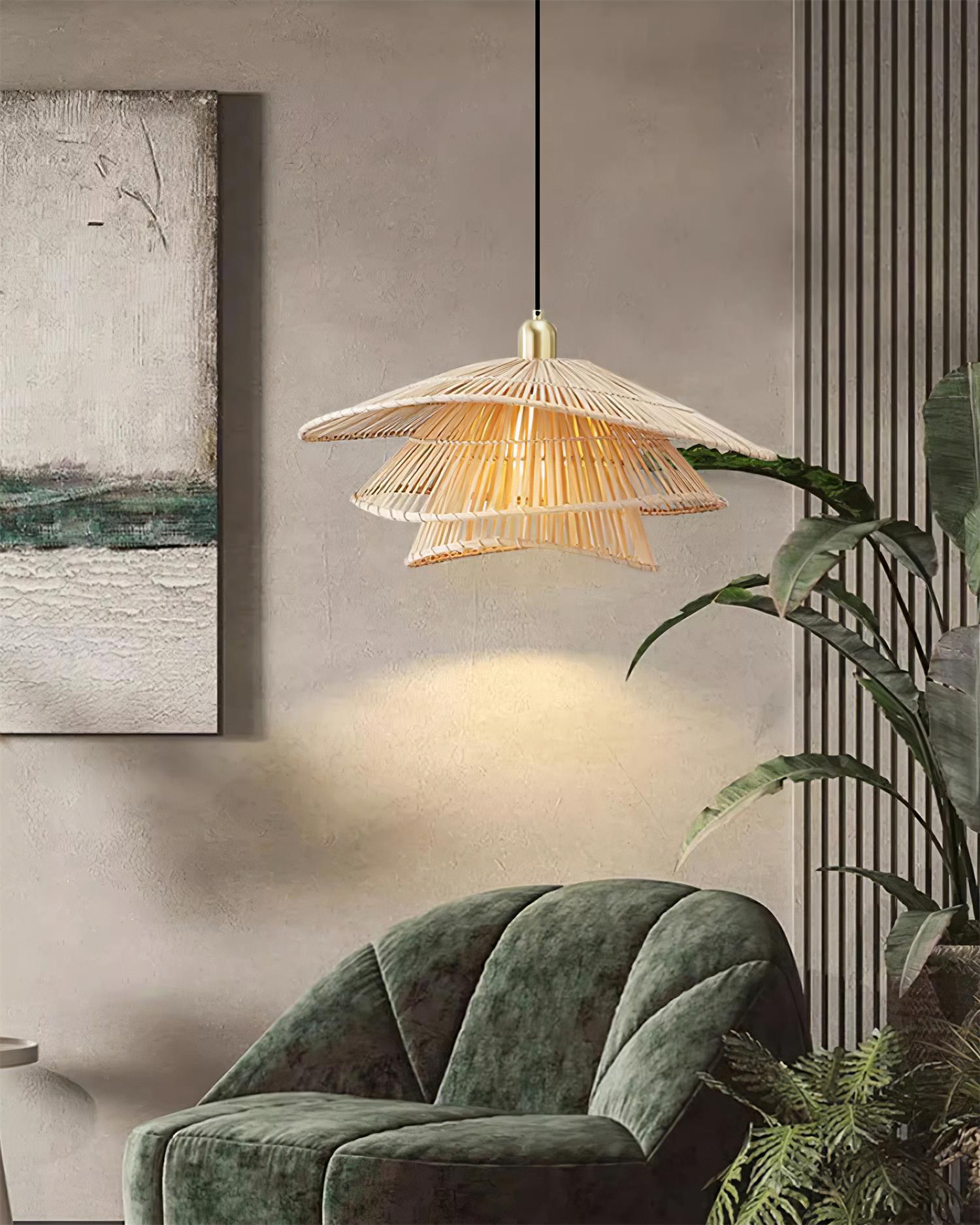 Weaver Lampe Suspendue Rattan Tissé Superposé
