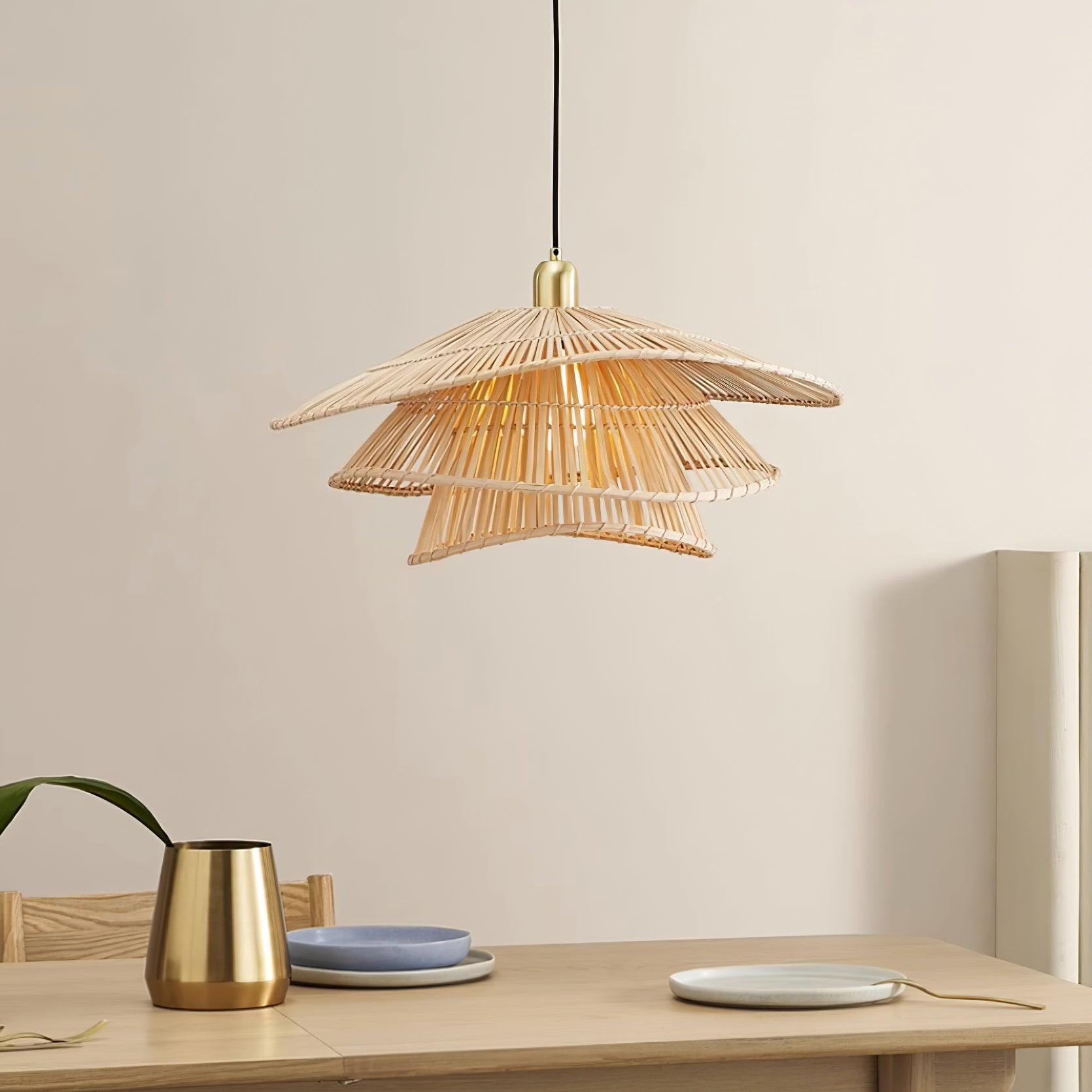 Weaver Lampe Suspendue Rattan Tissé Superposé