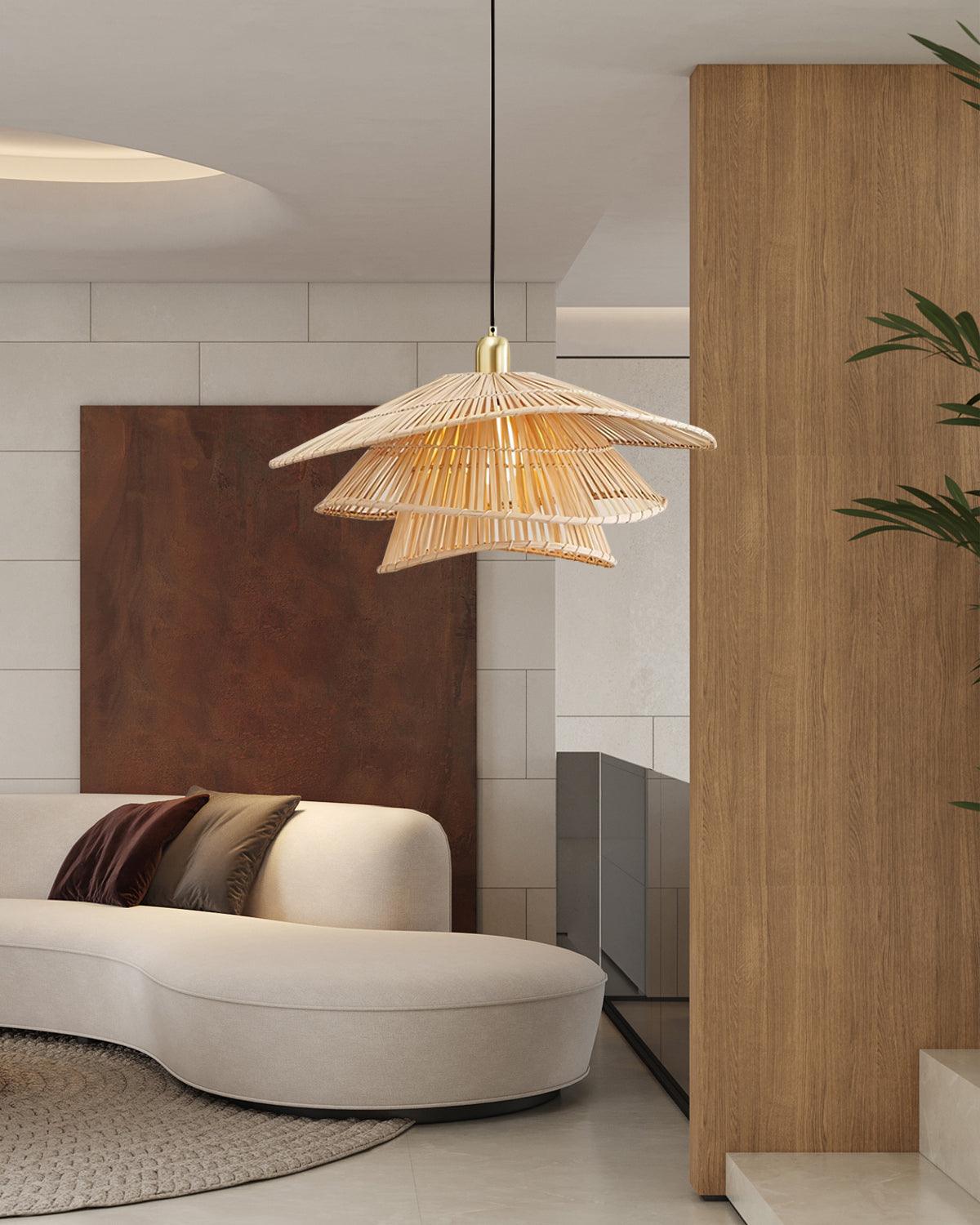 Weaver Lampe Suspendue Rattan Tissé Superposé