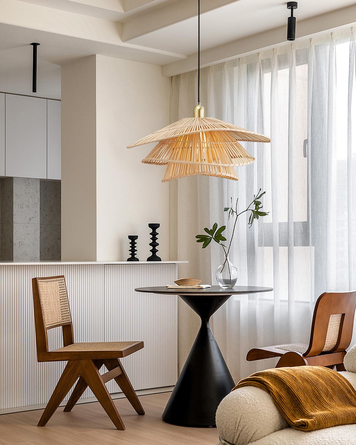 Weaver Lampe Suspendue Rattan Tissé Superposé