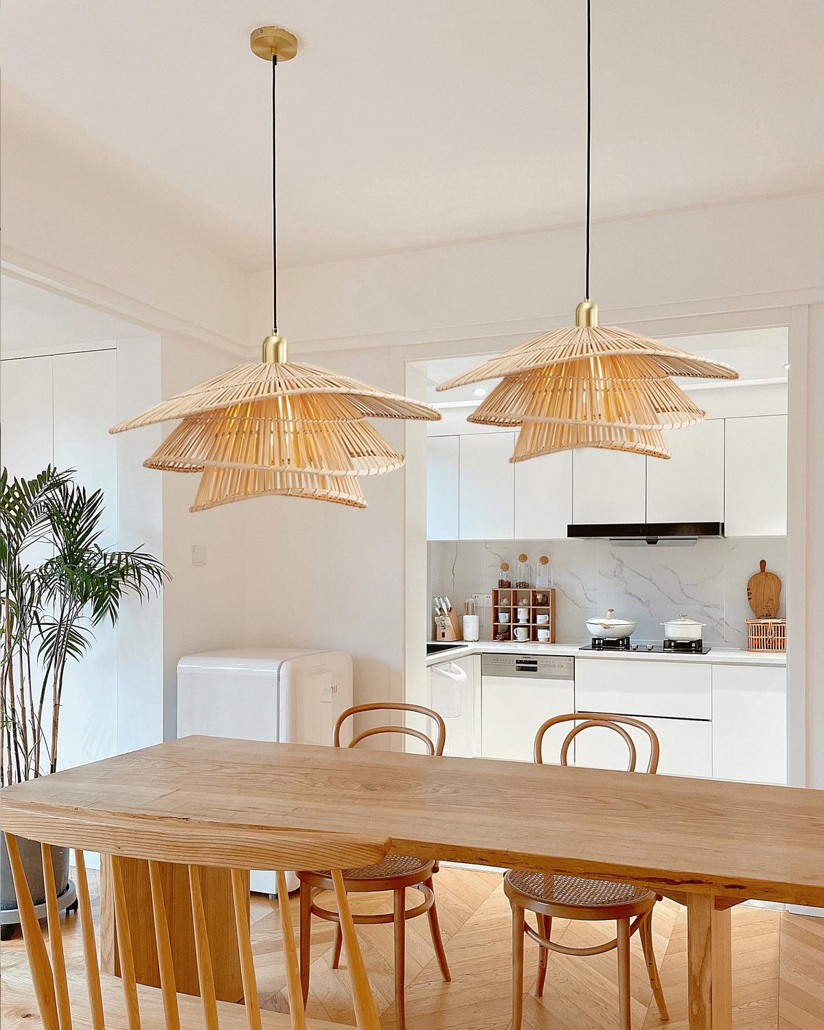 Weaver Lampe Suspendue Rattan Tissé Superposé