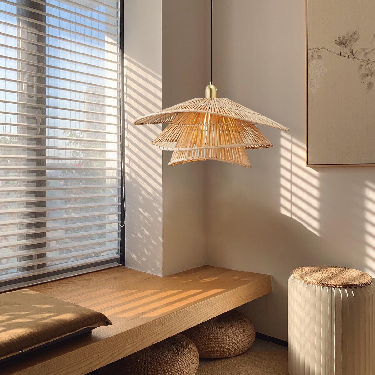 Weaver Lampe Suspendue Rattan Tissé Superposé