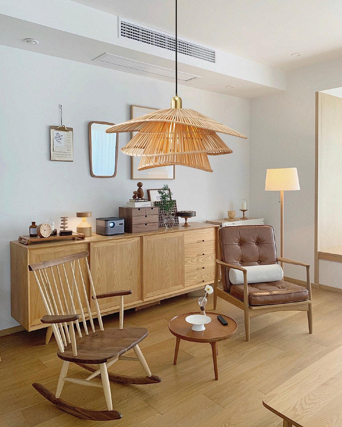 Weaver Lampe Suspendue Rattan Tissé Superposé