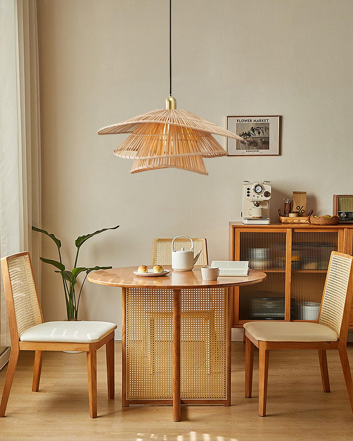 Weaver Lampe Suspendue Rattan Tissé Superposé