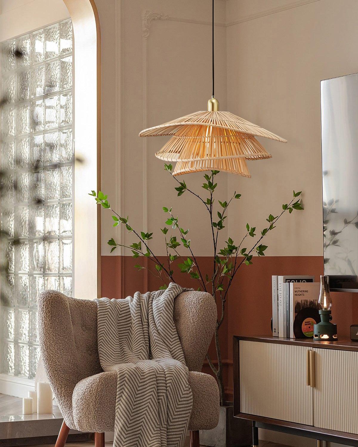 Weaver Lampe Suspendue Rattan Tissé Superposé