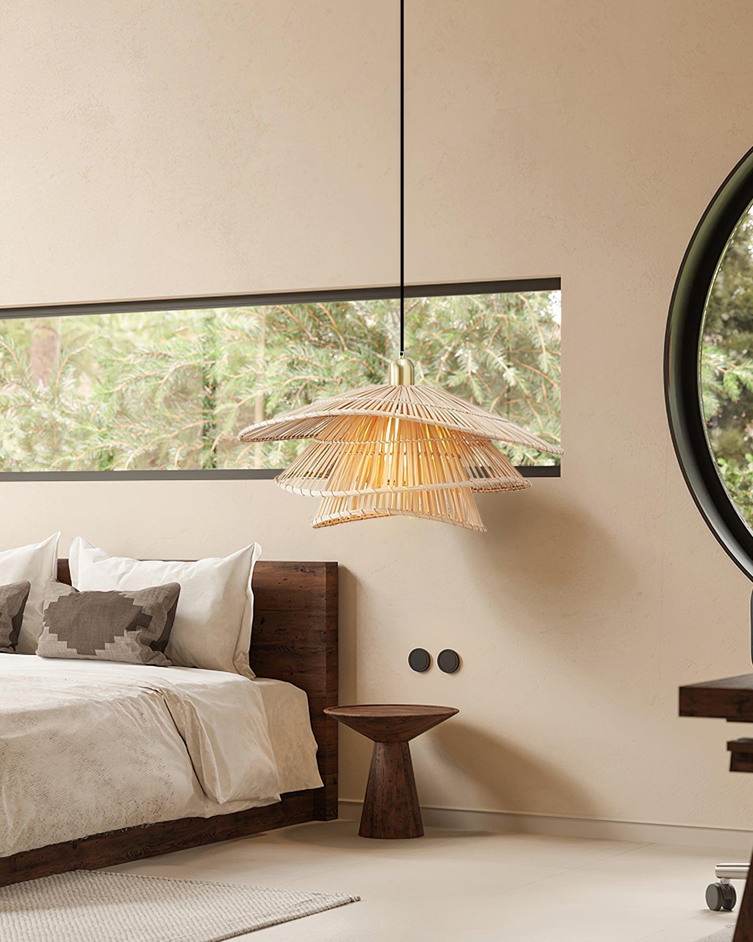 Weaver Lampe Suspendue Rattan Tissé Superposé