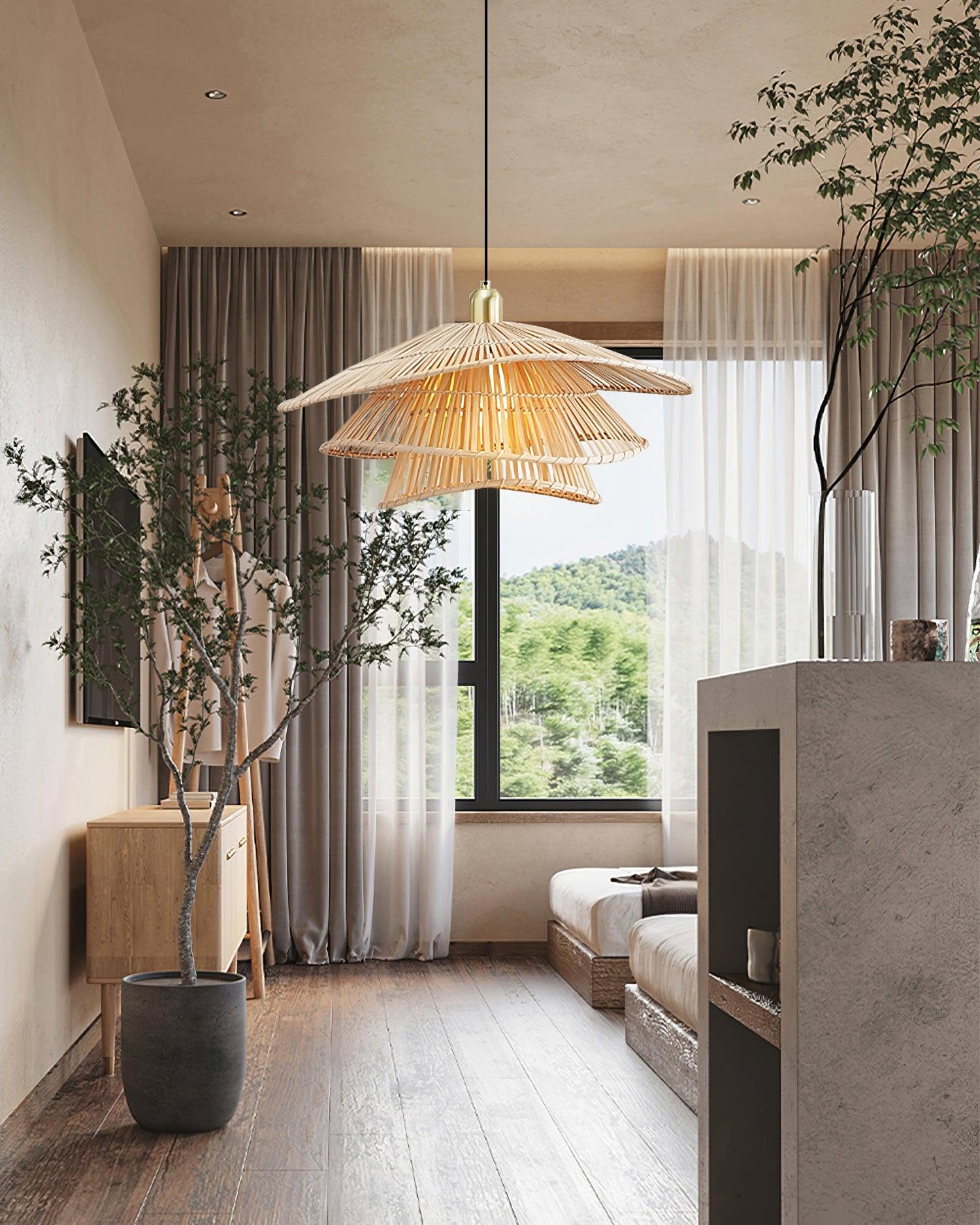 Weaver Lampe Suspendue Rattan Tissé Superposé