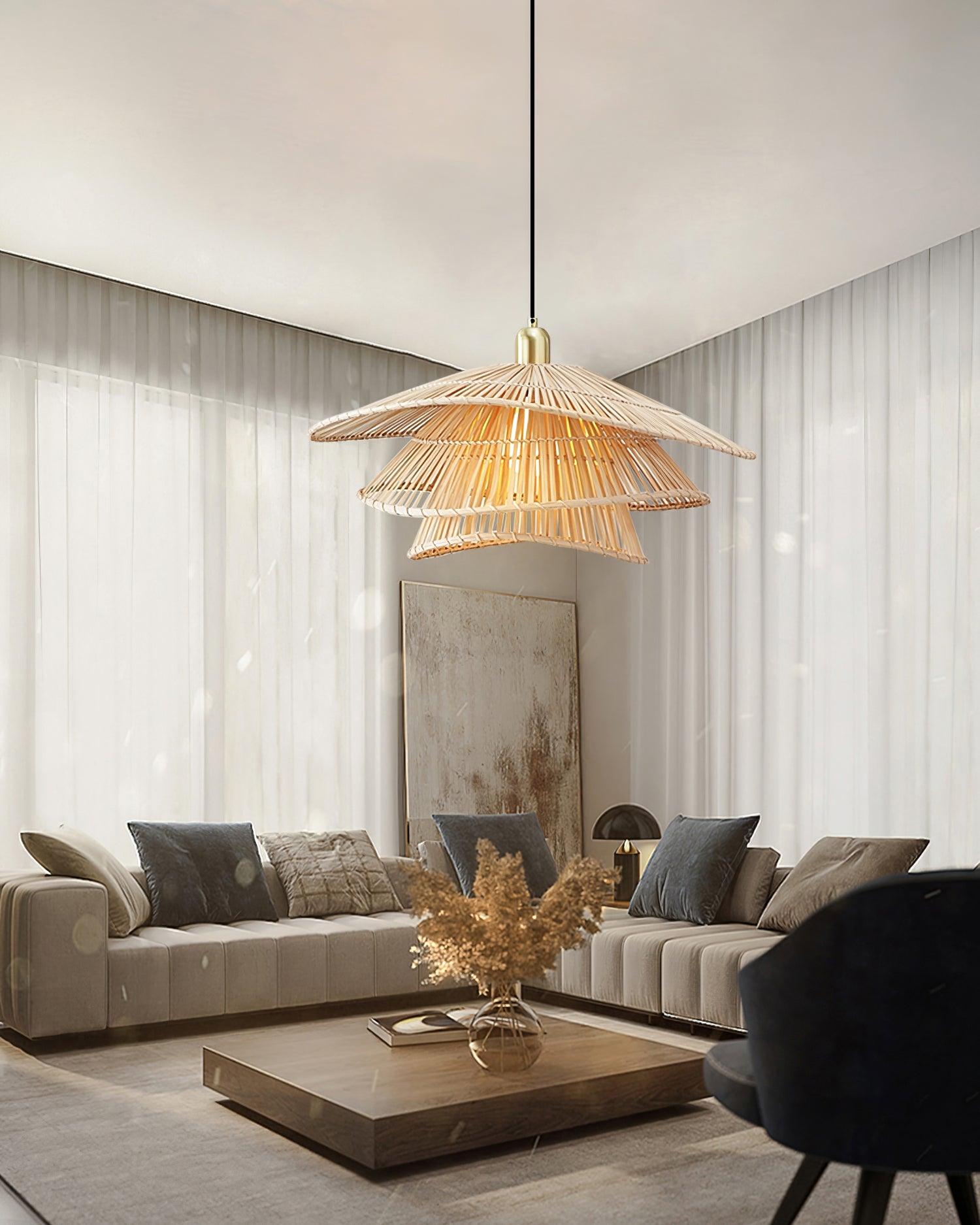 Weaver Lampe Suspendue Rattan Tissé Superposé