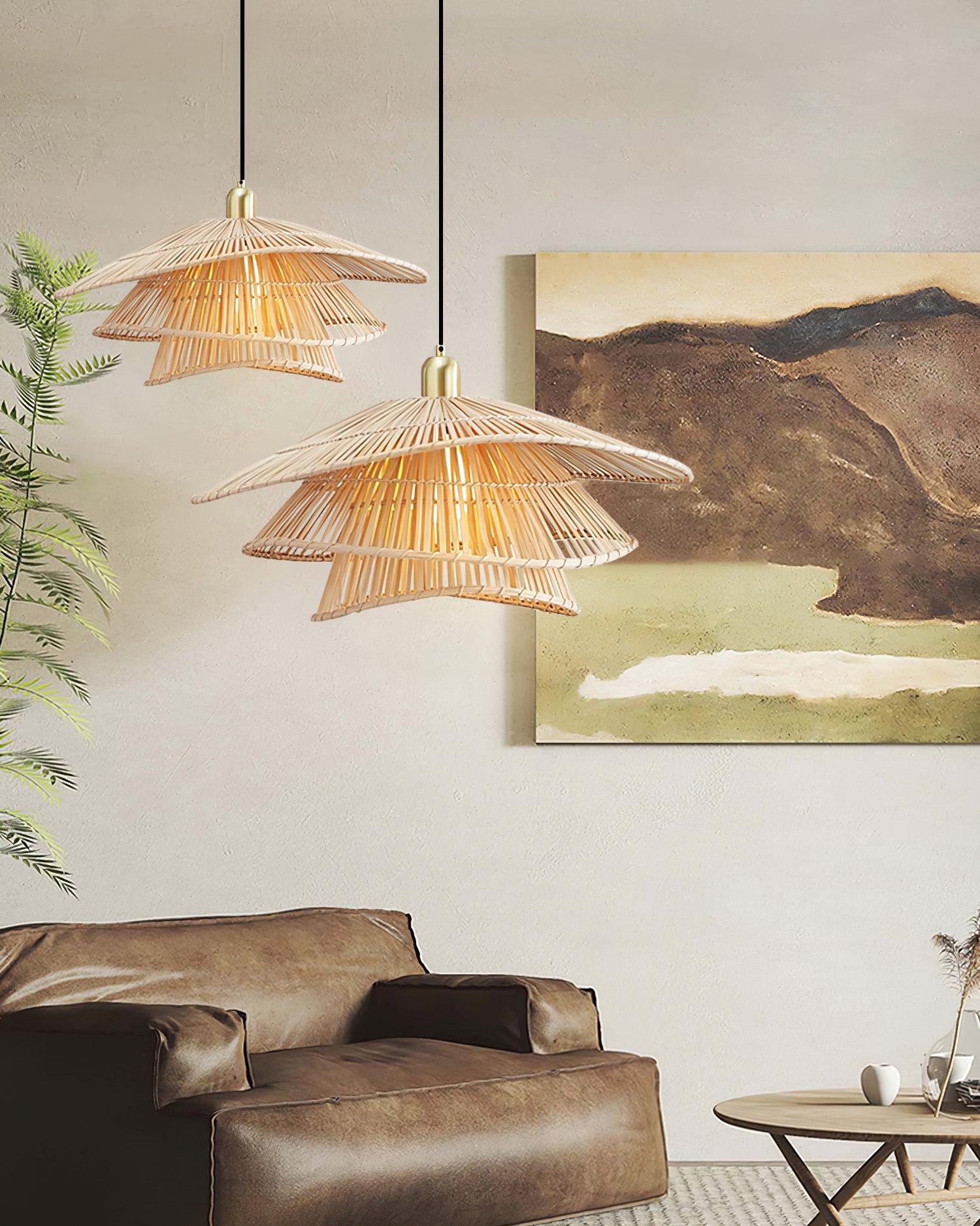 Weaver Lampe Suspendue Rattan Tissé Superposé