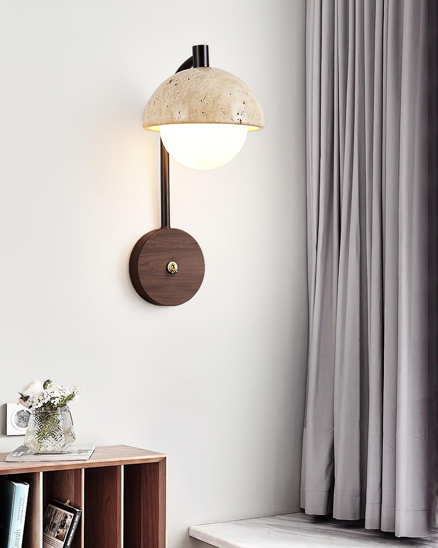 Ritta Lampe Murale Travertin Bois Dôme