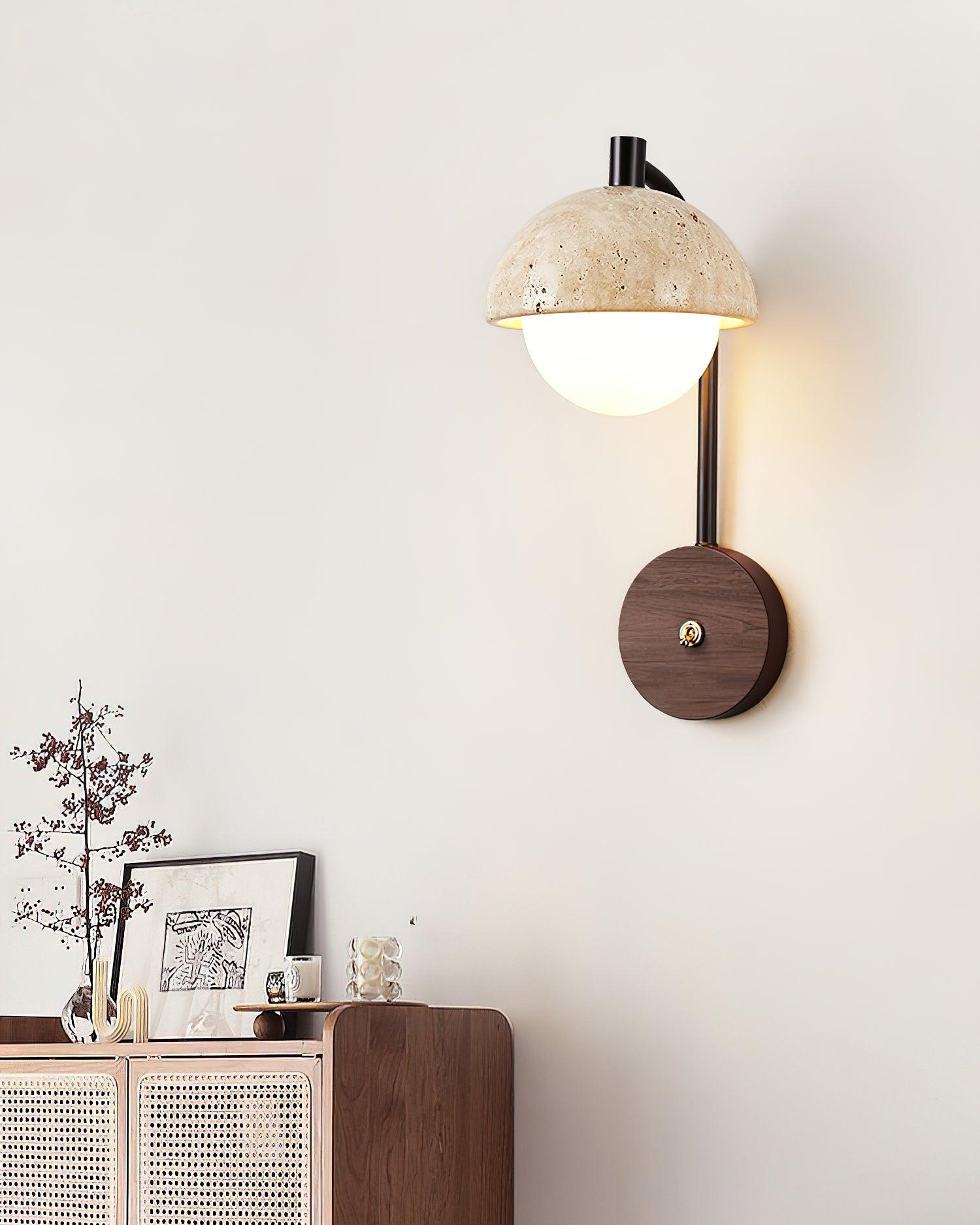 Ritta Lampe Murale Travertin Bois Dôme