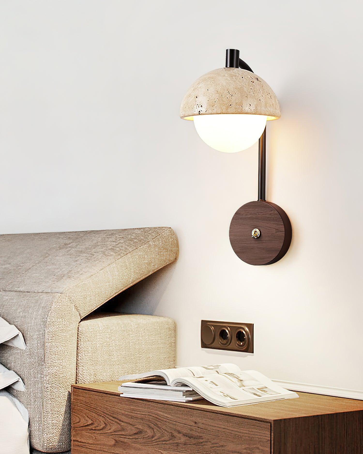 Ritta Lampe Murale Travertin Bois Dôme
