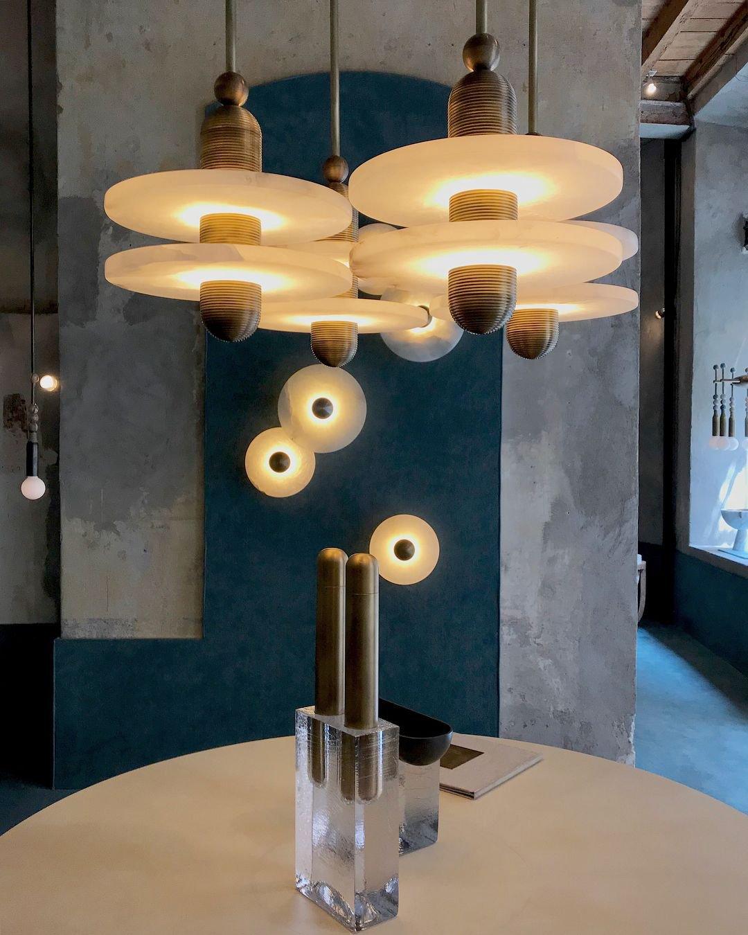 Goose Suspension en Alabastre Blanc et Cuivre